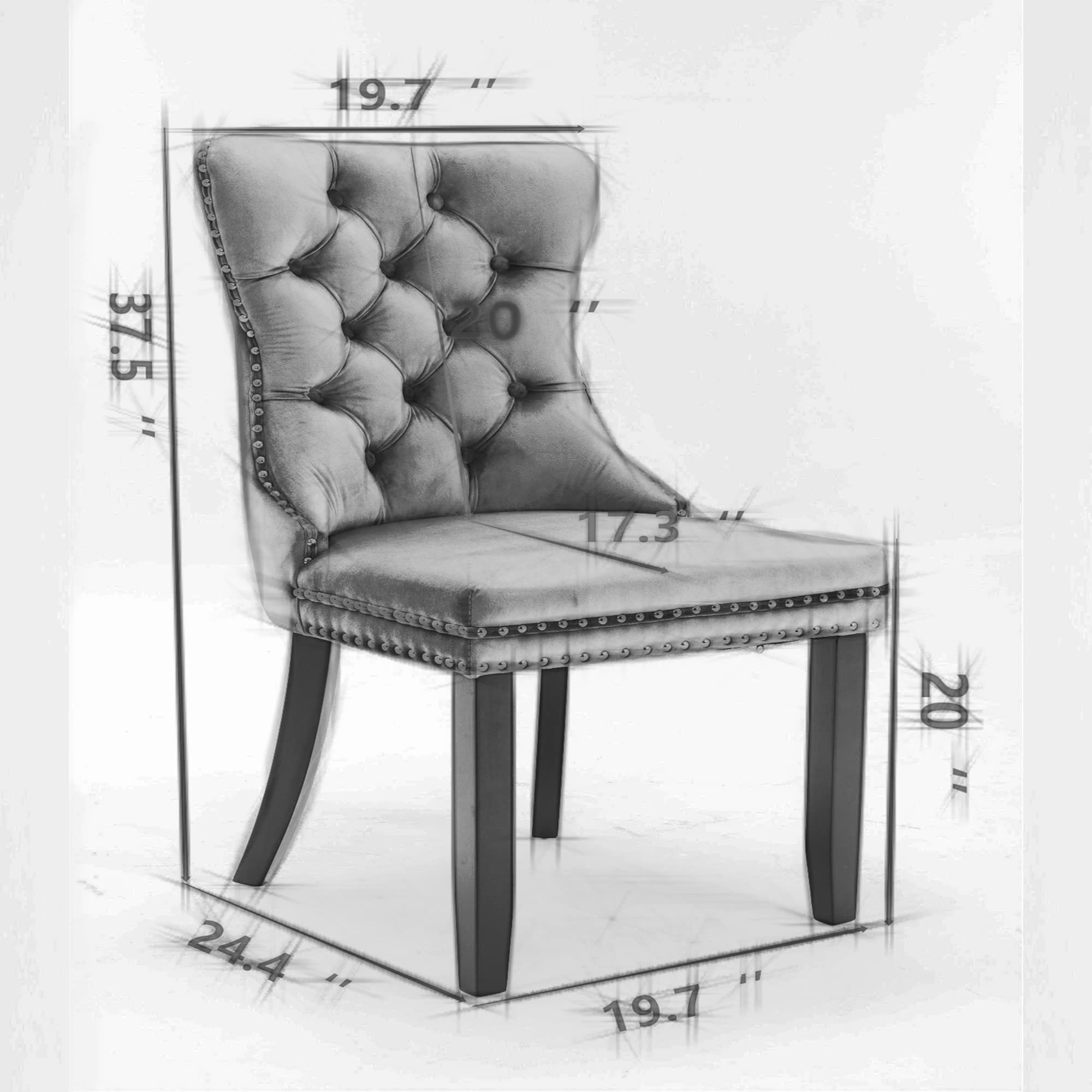 Virabit Tufted Velvet Dining Chairs Set of 2 - Upholstered Kitchen Chairs with Nailhead Trim & Solid Wood Legs - Elegant Grey Accent Chairs for Dining Room, Bedroom or Home Office Decor