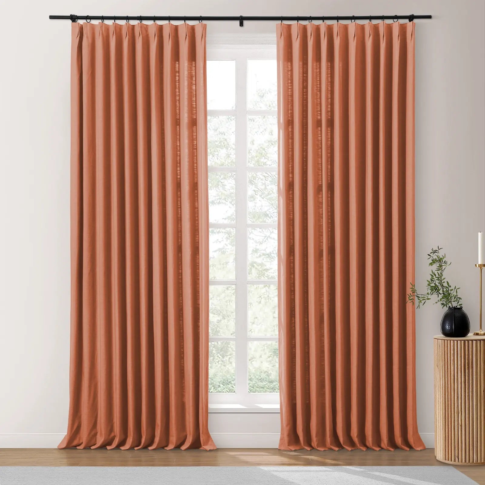 Isabella Heavyweight Cotton Blackout Curtains - Thermal Insulated Pleated Drapes for Living Room & Bedroom - Noise Reducing & Energy Saving Home Decor