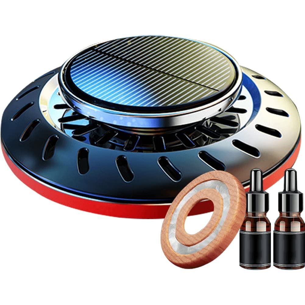 Solar Car Aroma Diffuser - Rotating Essential Oil Fragrance for Car Interior, Solar-Powered Air Freshener, Red, Perfect for Long Drives & Office Commutes