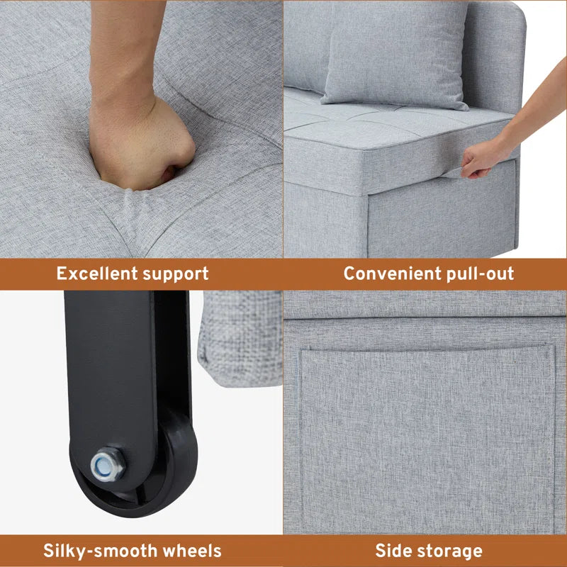 EROMMY 3-in-1 Convertible Sleeper Sofa Chair Bed - 5-Position Adjustable Backrest, Foldable Guest Bed with Premium Faux Linen Fabric in Light Gray - Perfect for Small Spaces, Living Rooms & Apartments