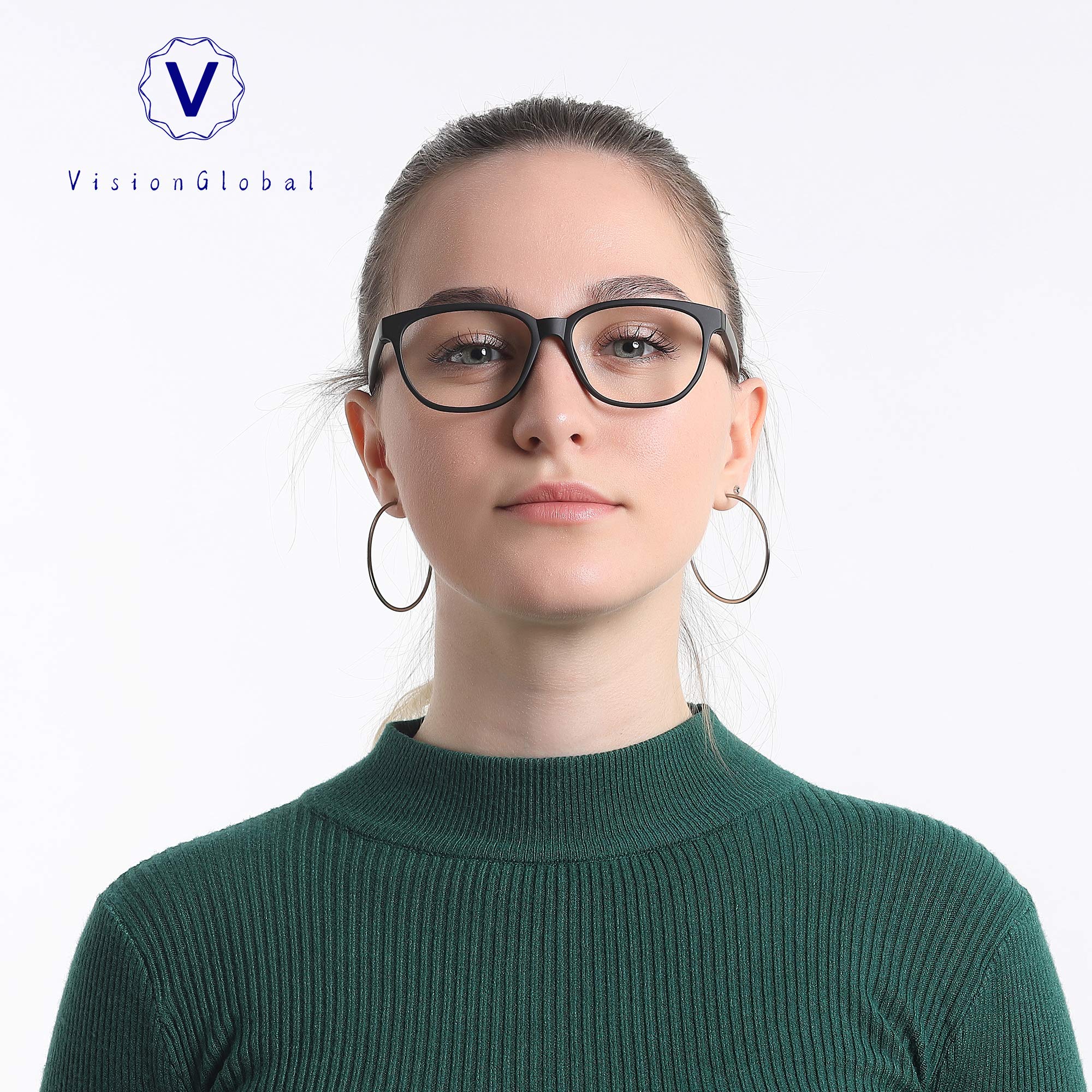VisionGlobal Blue Light Blocking Glasses for Women & Men - Anti Eyestrain Computer Glasses with Stylish Oval Frame & Anti Glare Coating - Perfect for Office Work, Gaming & Digital Screen Use