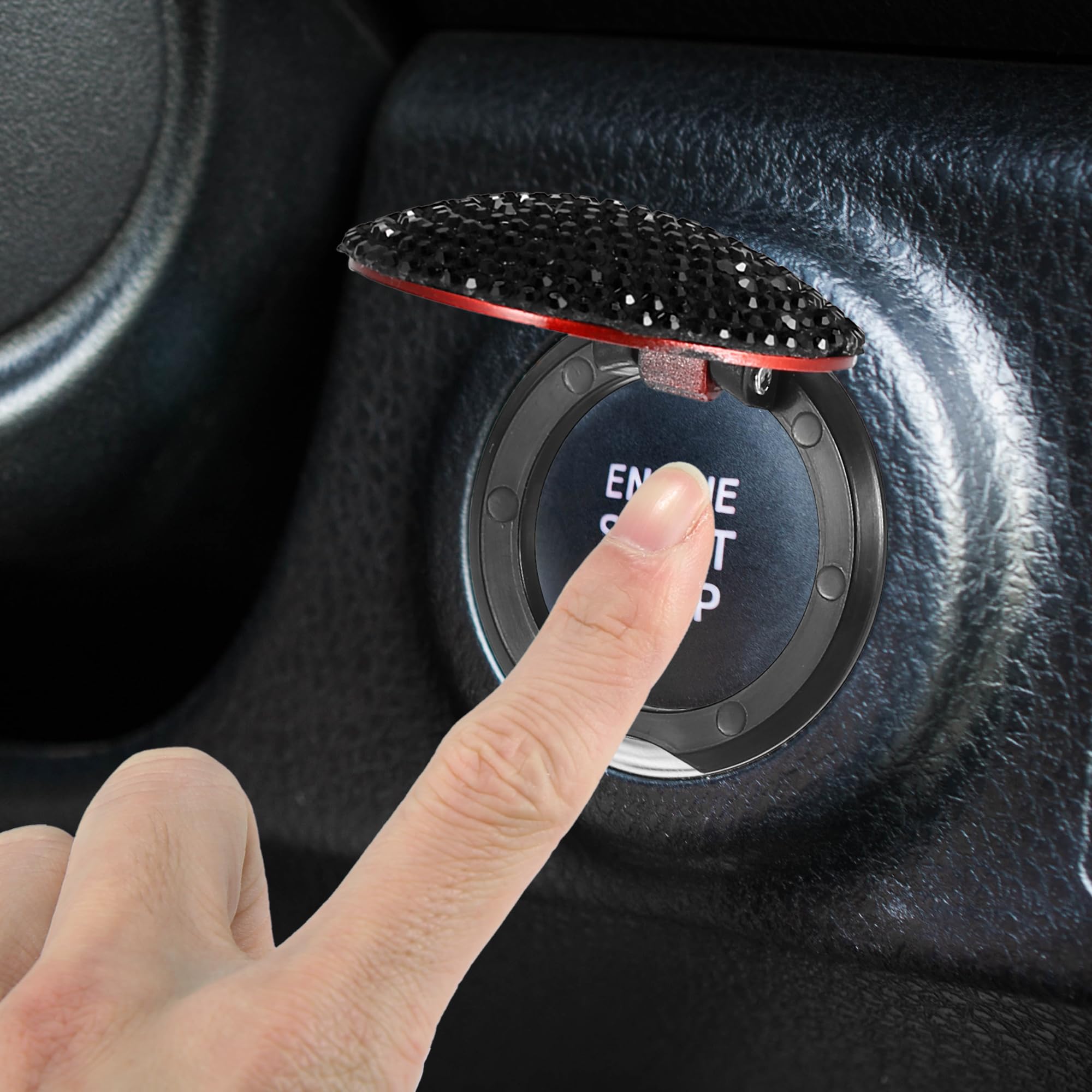 X AUTOHAUX Bling Car Start Stop Engine Button Cover - Black Rhinestone Anti-Scratch Universal Decorative Ring for Ignition Protection | Perfect for Luxury Cars, Gifts & Custom Vehicle Accessories