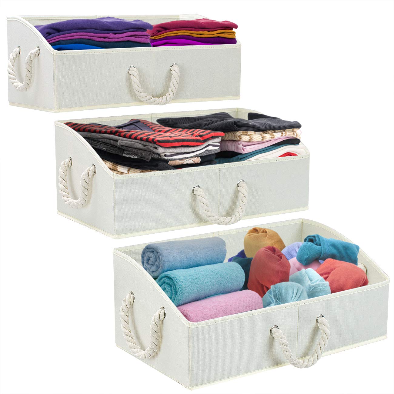 Sorbus 3-Pack Fabric Storage Bins - Foldable Closet Organizer & Trapezoid Storage Baskets for Home Organization (Beige) | Perfect for Bedroom, Bathroom & Kids Room Storage Solutions