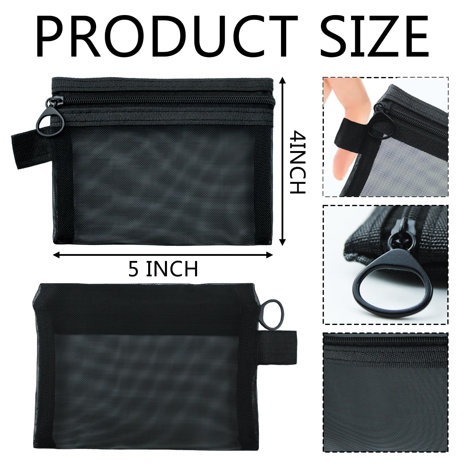 8 Pack Small Black Mesh Zipper Pouches - Mini Coin Purse & Cosmetic Bag for Travel, Makeup, Jewelry & Organizing - Portable Storage Bags with Keychain for Women - Perfect for Daily Use, Gym, Office & Travel Accessories