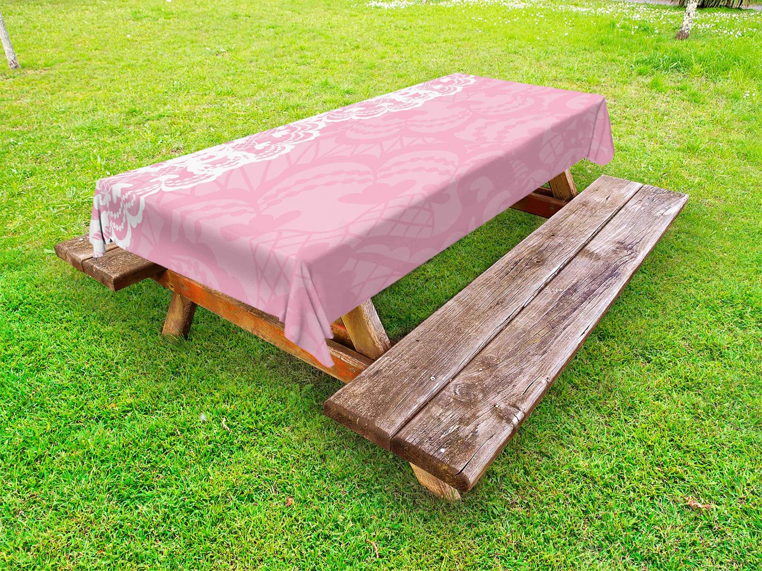 Ambesonne Pink and White Floral Lace Tablecloth - 58
