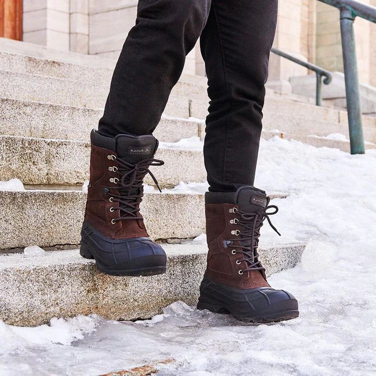 KAMIK Nation Wide Men's Dark Brown Waterproof Winter Boots - Warm & Durable Snow Boots for Hiking, Work, and Outdoor Adventures