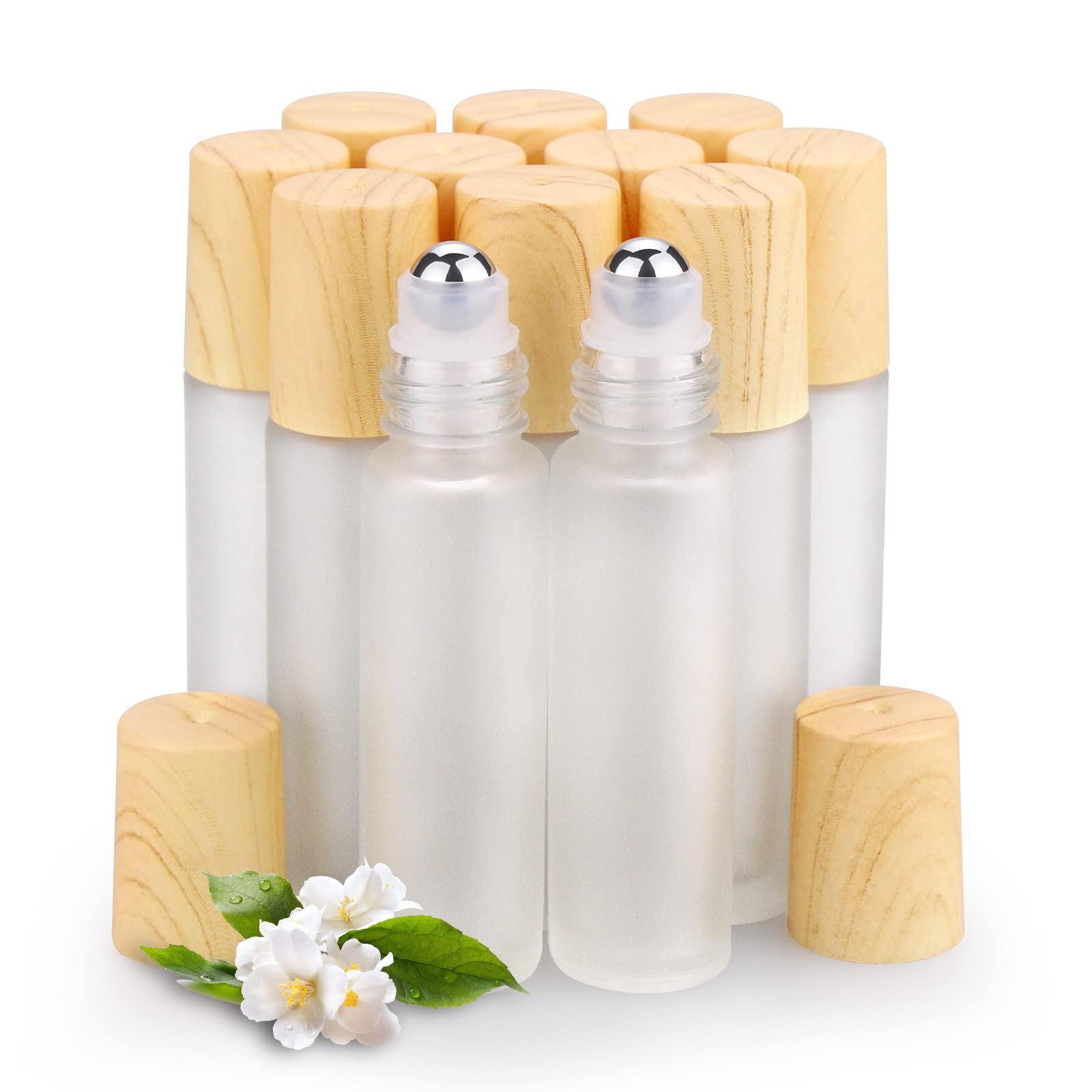 12 Pack 10ml Essential Oil Roller Bottles - Frosted Clear Glass with Stainless Steel Roller Balls & Caps | Travel-Friendly for Aromatherapy, Perfume, Lip Gloss & DIY Beauty Products | Perfect for Home, Office & On-the-Go Use