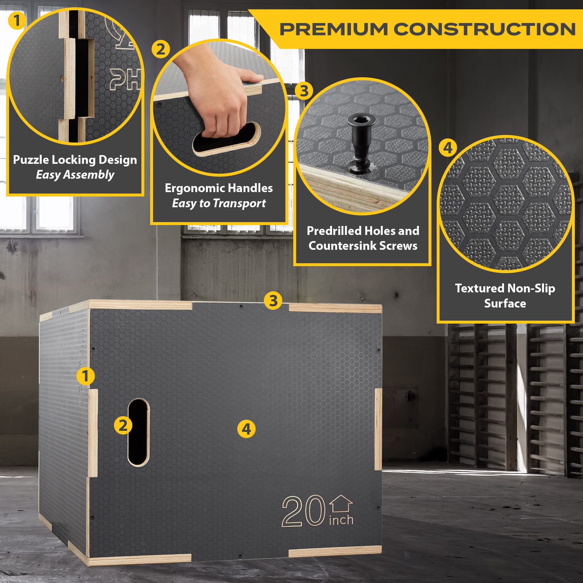 Philosophy Gym 3-in-1 Non-Slip Wood Plyometric Box - Sturdy Jump Box for CrossFit, HIIT & Home Workouts - Perfect for Strength Training, Cardio & Plyometric Exercises