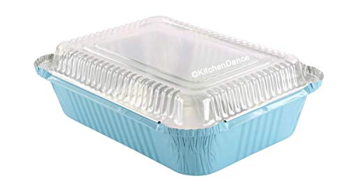 KitchenDance Disposable Colored Aluminum Foil Takeout Pans - 3.75 lb Capacity, Blue with Plastic Lids (Pack of 500) - Perfect for Catering, Parties, Meal Prep & Food Storage