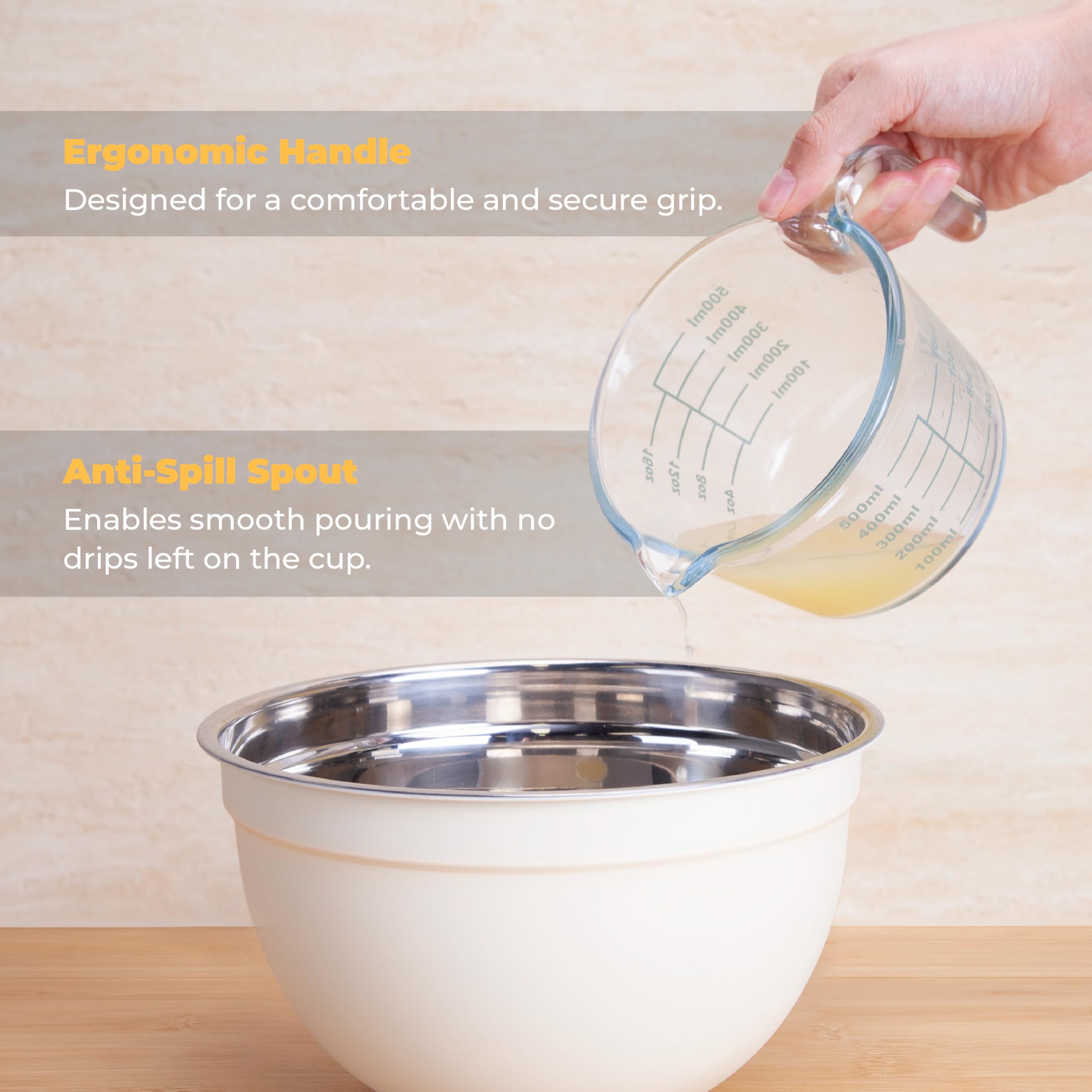2-Pack Cartman Glass Measuring Cups with Lemon & Lime Juicer - Cold Grey Color, Hand Juicer, Liquid Measuring Cup (Ounces), Citrus Reamer - Perfect for Cocktails, Baking & Kitchen Measuring