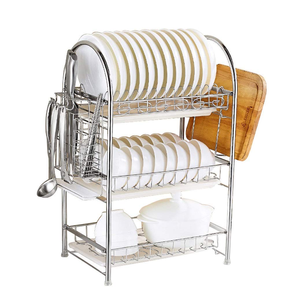 3-Tier Kitchen Dish Drain Rack & Cutlery Organizer - 57.5x29.3x66cm Tableware Storage Box for Forks, Spoons, Utensils - Perfect for Countertop Drying & Organizing in Small Kitchens, Restaurants, and Dorm Rooms