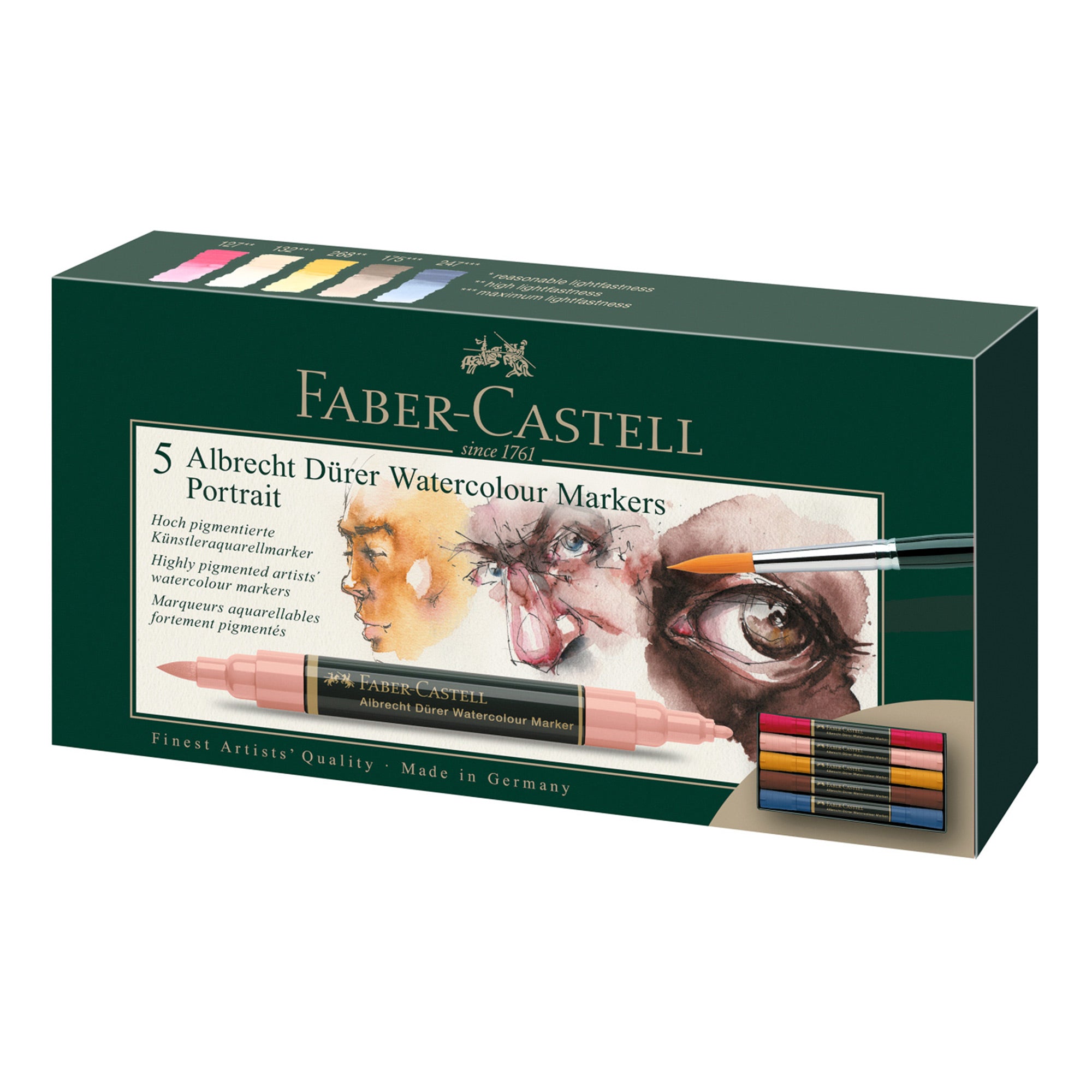 5 Pack Albrecht Dürer Watercolor Markers - Professional Artist Grade Portrait Drawing & Sketching Set for Watercolor Painting, Calligraphy & Illustration - Perfect for Artists, Students & DIY Craft Projects