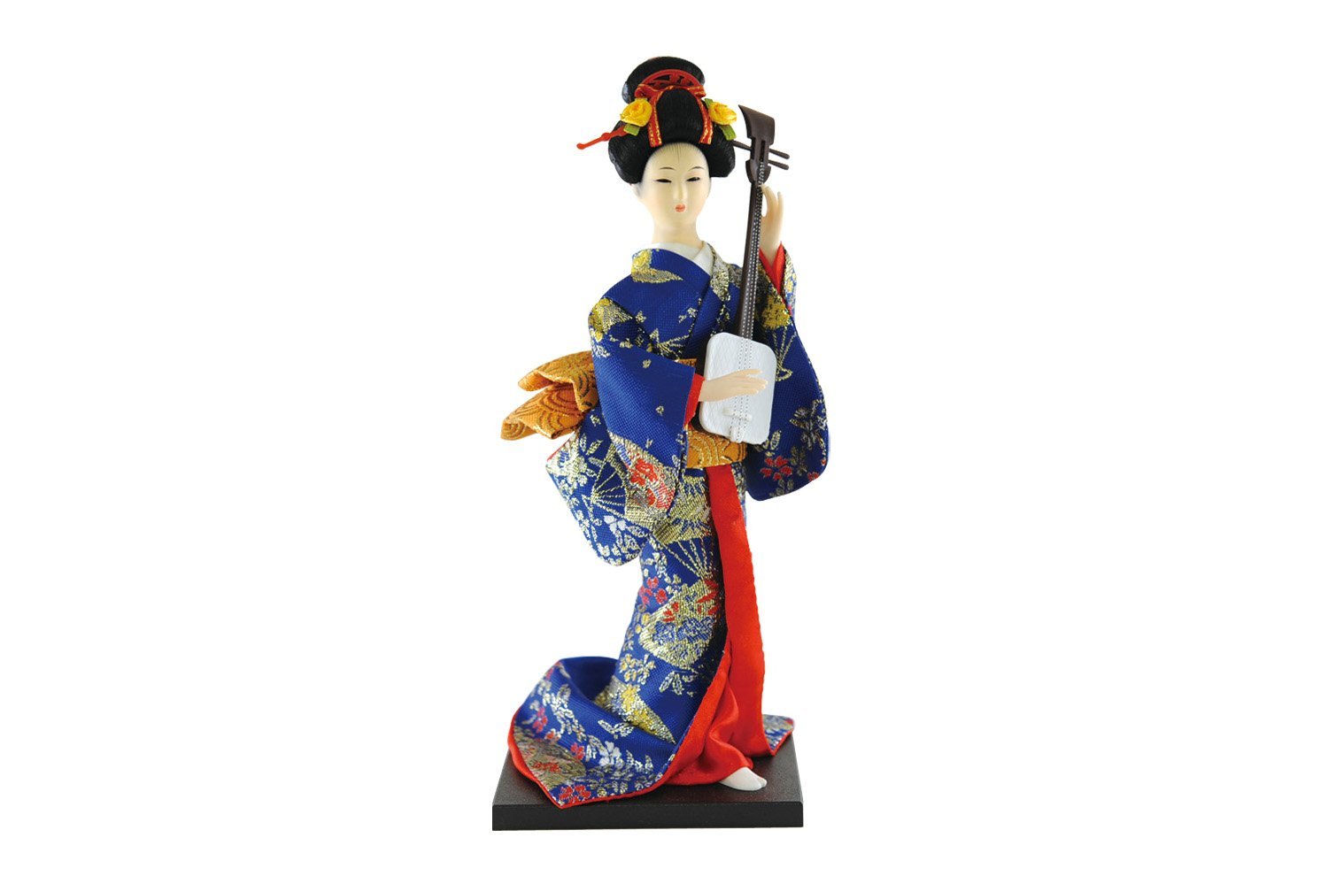 9 Inch Traditional Japanese Kimono Doll with Shamisen - Handmade Hina Matsuri Decoration for Home & Office Display