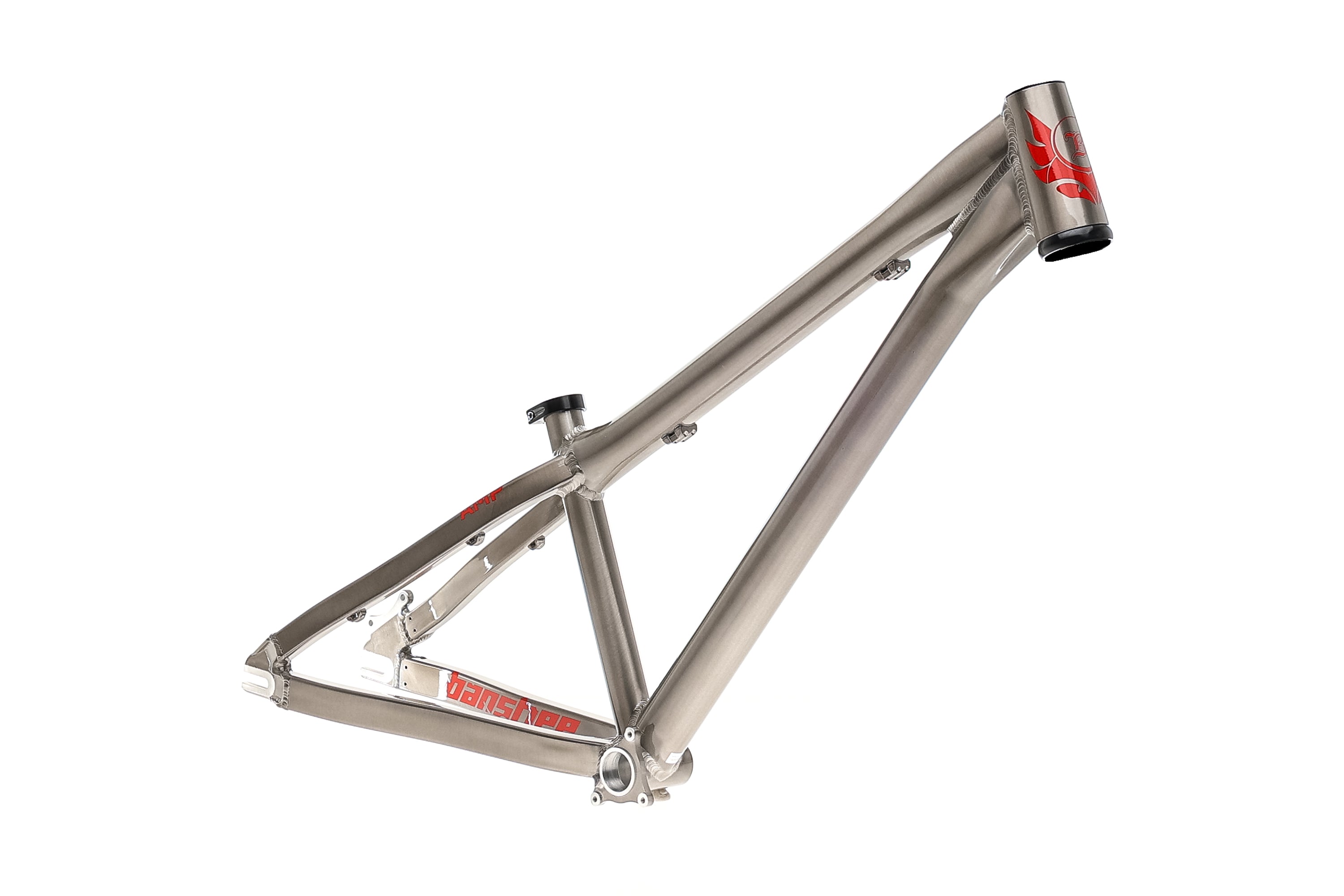 Banshee Amp Dirt Jumper Frameset - Long Size, Raw Finish with Red Decals | Mountain Bike Jumping & Trail Riding Frame for Extreme Sports Enthusiasts