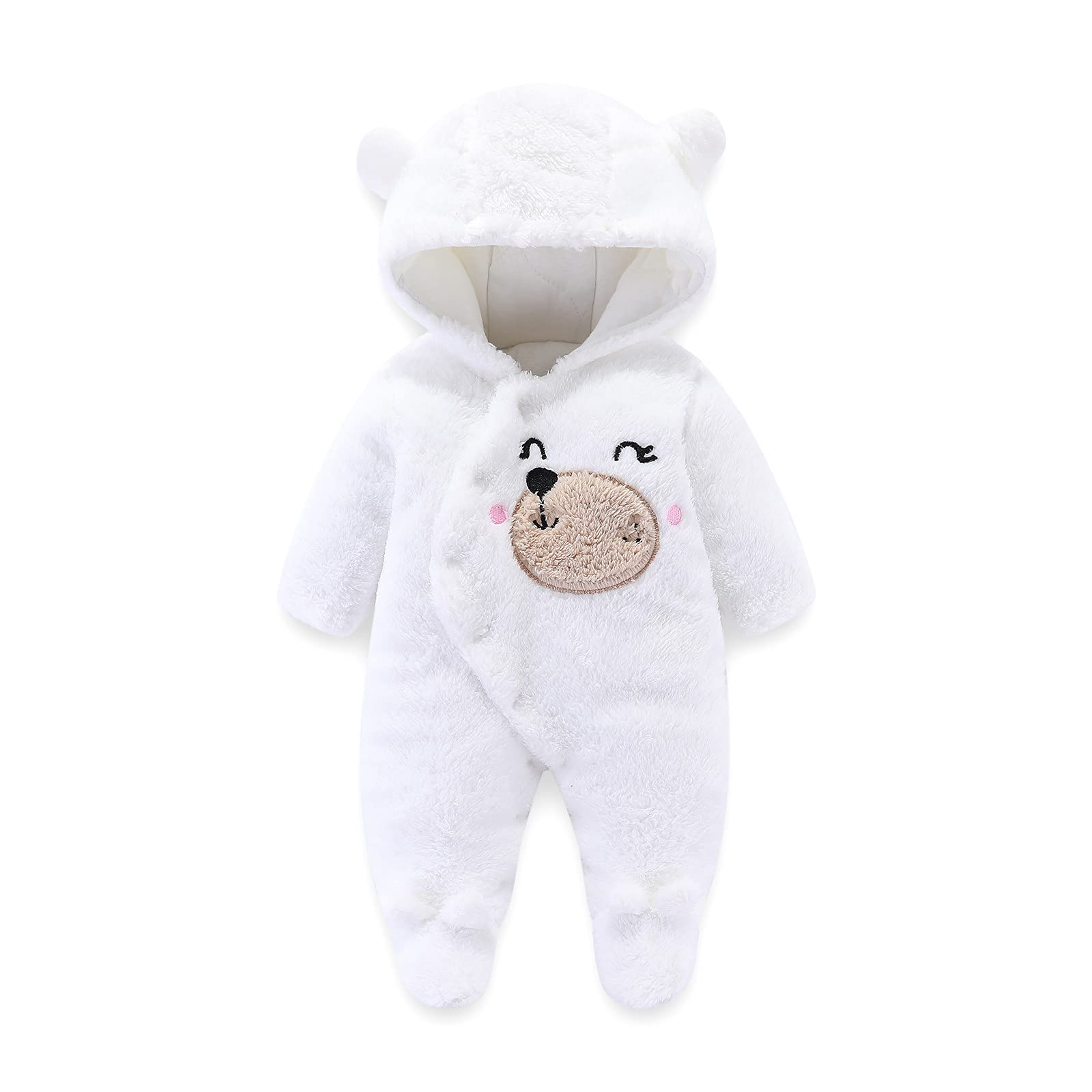 Adorable Teddy Bear Jumpsuit Romper Coat for Toddlers & Infants - Soft Fuzzy Hooded Bear Costume for Baby Girls & Boys - Perfect for Playtime, Photo Shoots & Winter Outfits