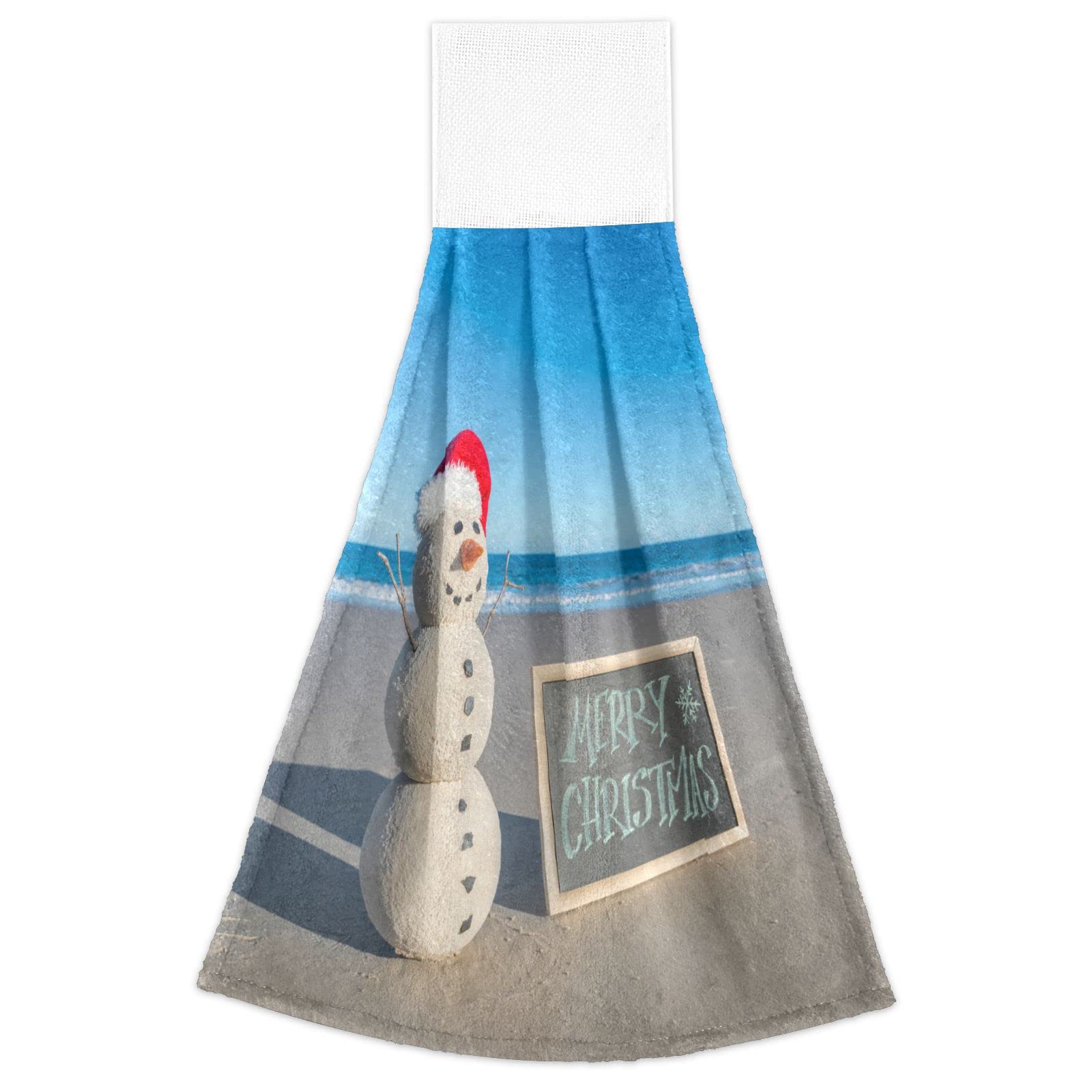 Christmas Snowman Hanging Kitchen Towels Set of 2 - Holiday Beach & Oven Tie Hand Towels for Bathroom, Kitchen & Guest Use - Festive Xmas Home Decor & Dish Cloths for Holiday Parties & Winter Decorations