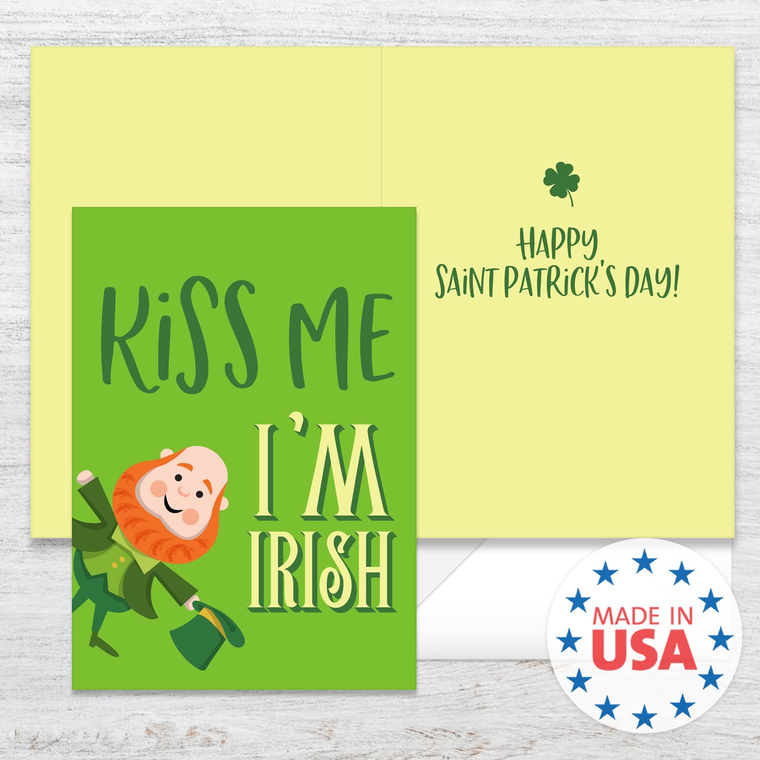 12 Pack St. Patrick's Day Greeting Cards - 5x7 Inch Illustrated Shamrock & Leprechaun Designs with White Envelopes - USA Made for St. Patty's Celebrations, Irish Themed Parties & Lucky Wishes
