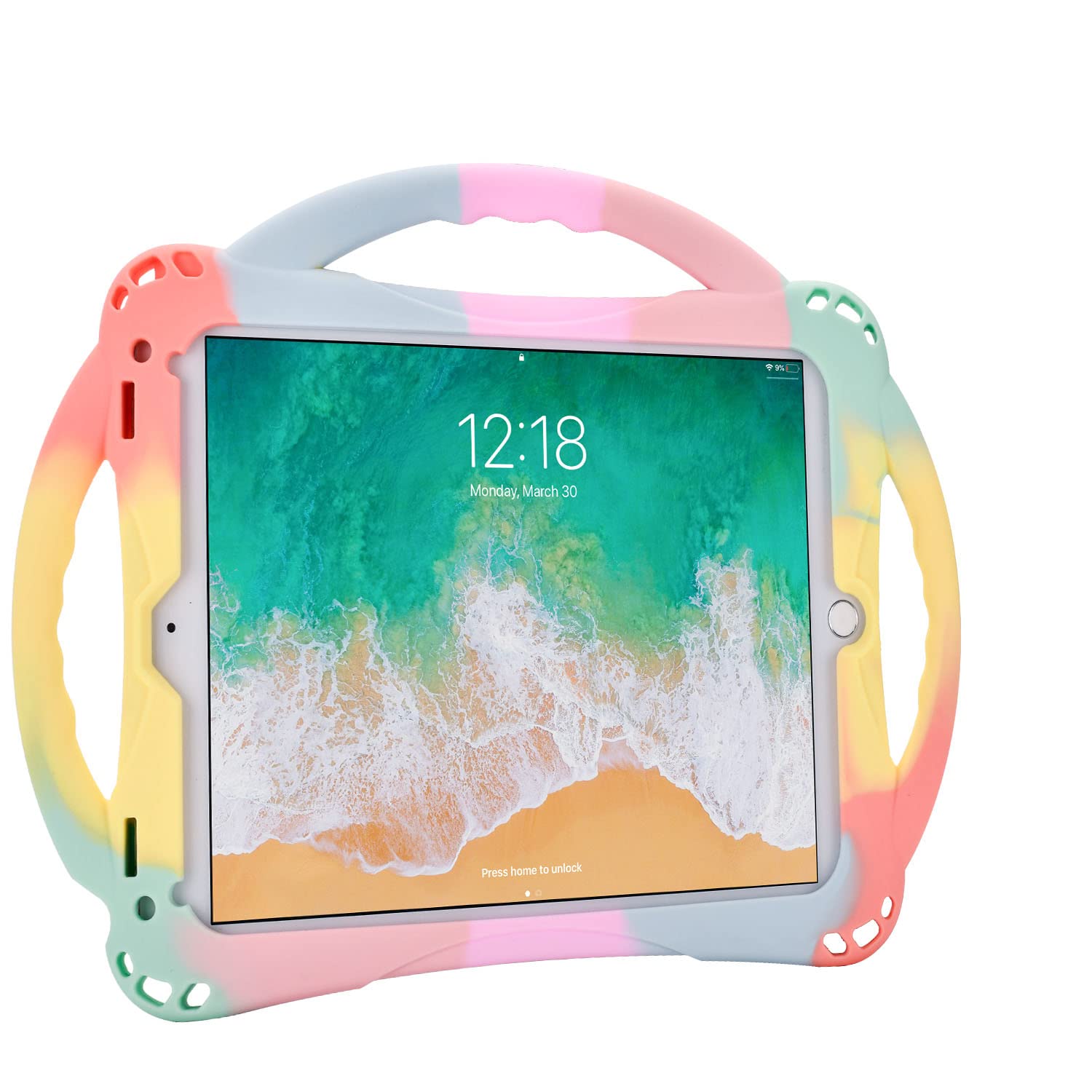 Shockproof Silicone iPad Case for 6th/5th Gen & iPad Air/Air 2 (9.7 inch) - Kids Protective Cover with Built-in Handle Stand & Strap | Perfect for School, Travel & Home Use (Rainbow Color)