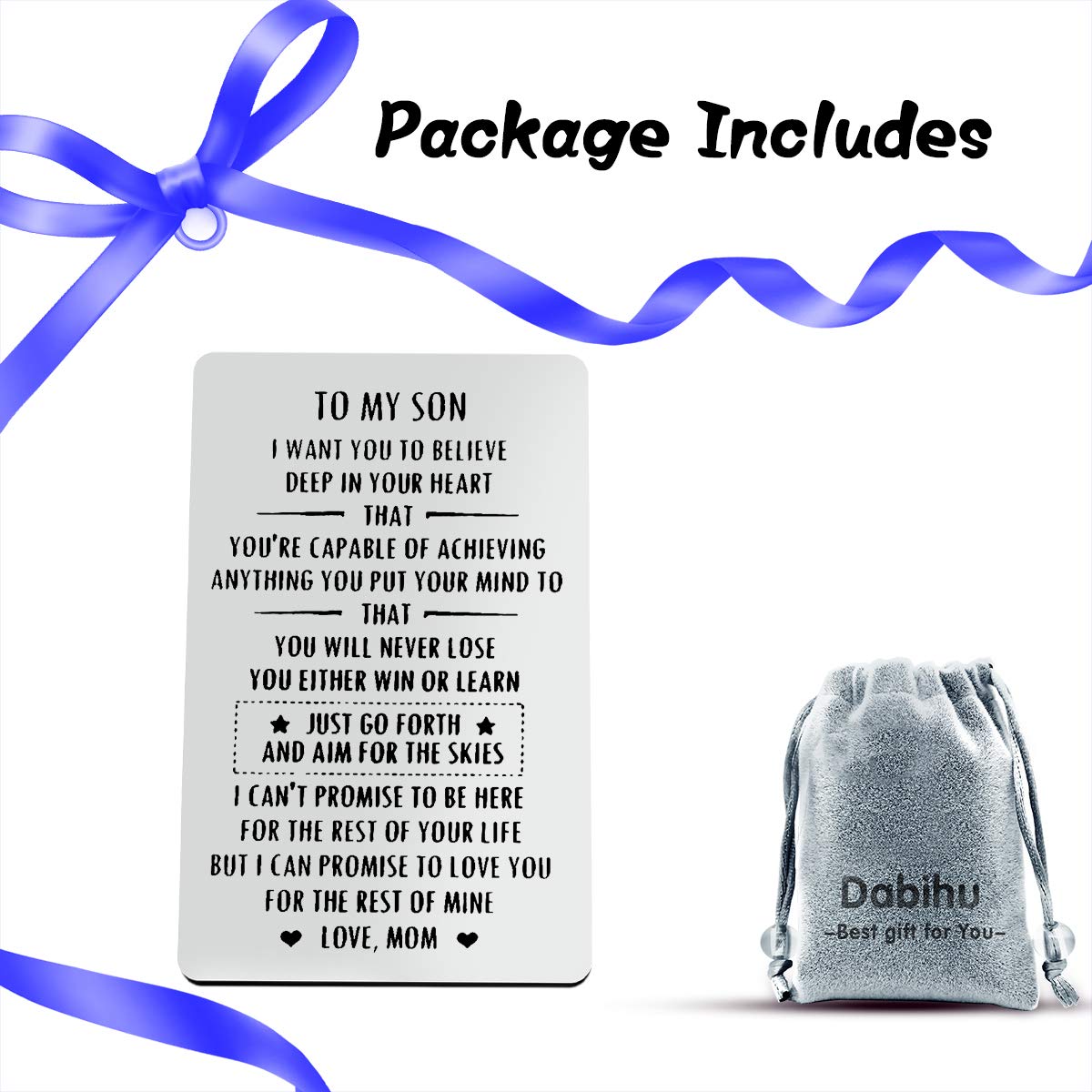 To My Son Inspirational Gifts - Motivational Engraved Metal Wallet Inserts, Encouragement Cards for Birthday, Christmas, Graduation - Perfect for Daily Reminders & Special Occasions