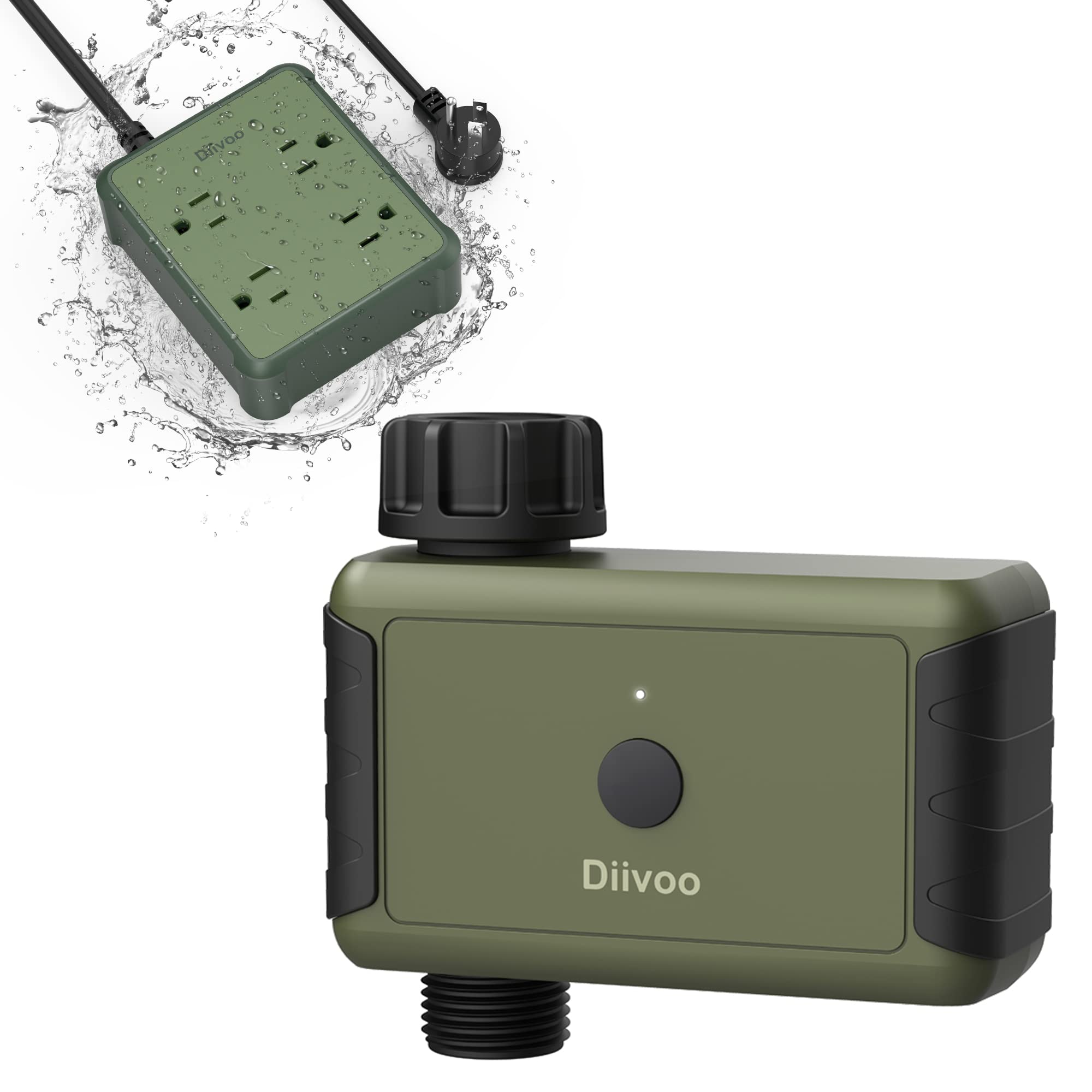Diivoo Bluetooth Water Timer & Weatherproof Power Strip Bundle - Smart Irrigation Controller for Garden, Lawn, Pool, Aquarium (Indoor/Outdoor Use)