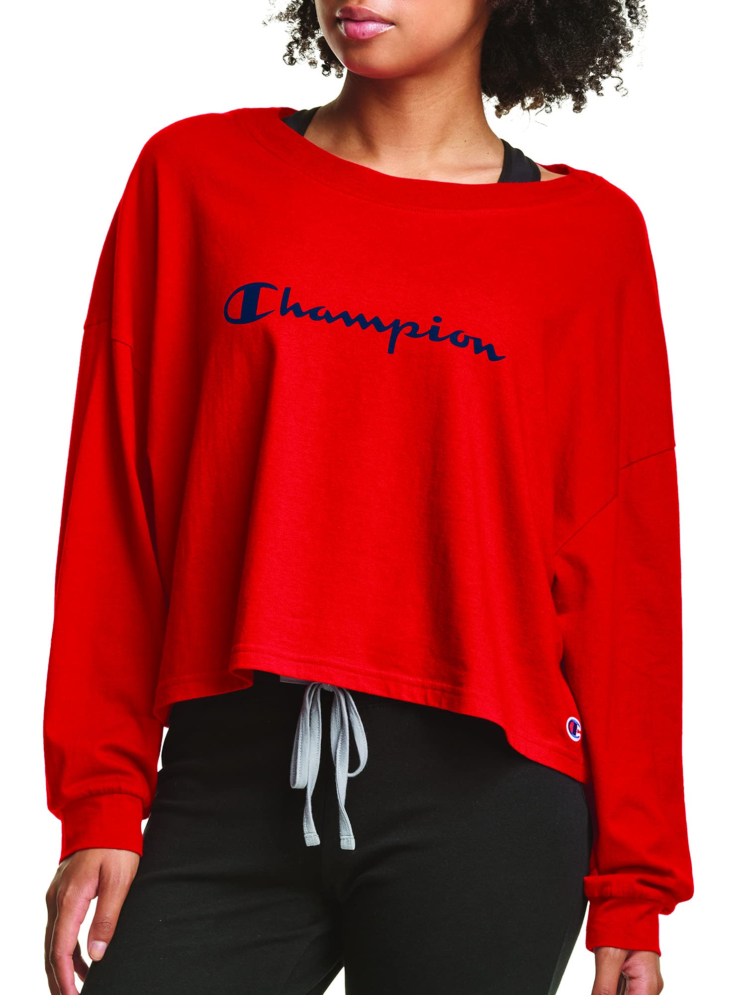 Champion Women's Sleep Cropped Tee with Script Logo - Soft Comfortable Sleepwear for Lounge & Nightwear