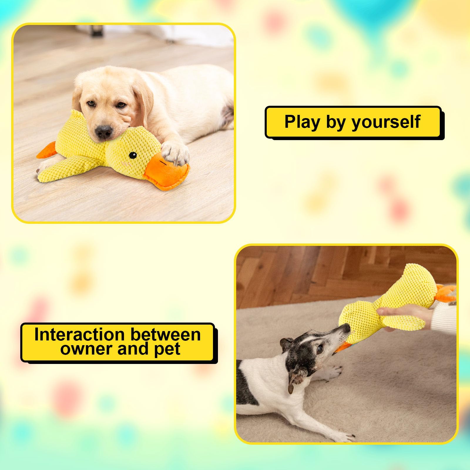 Mellow Dog Calming Duck Toy - Soft Squeaky Plush Duck for Anxious Dogs | Stress Relief & Comfort for Indoor Pets | Perfect for Separation Anxiety, Chewing, and Cuddling (Yellow)