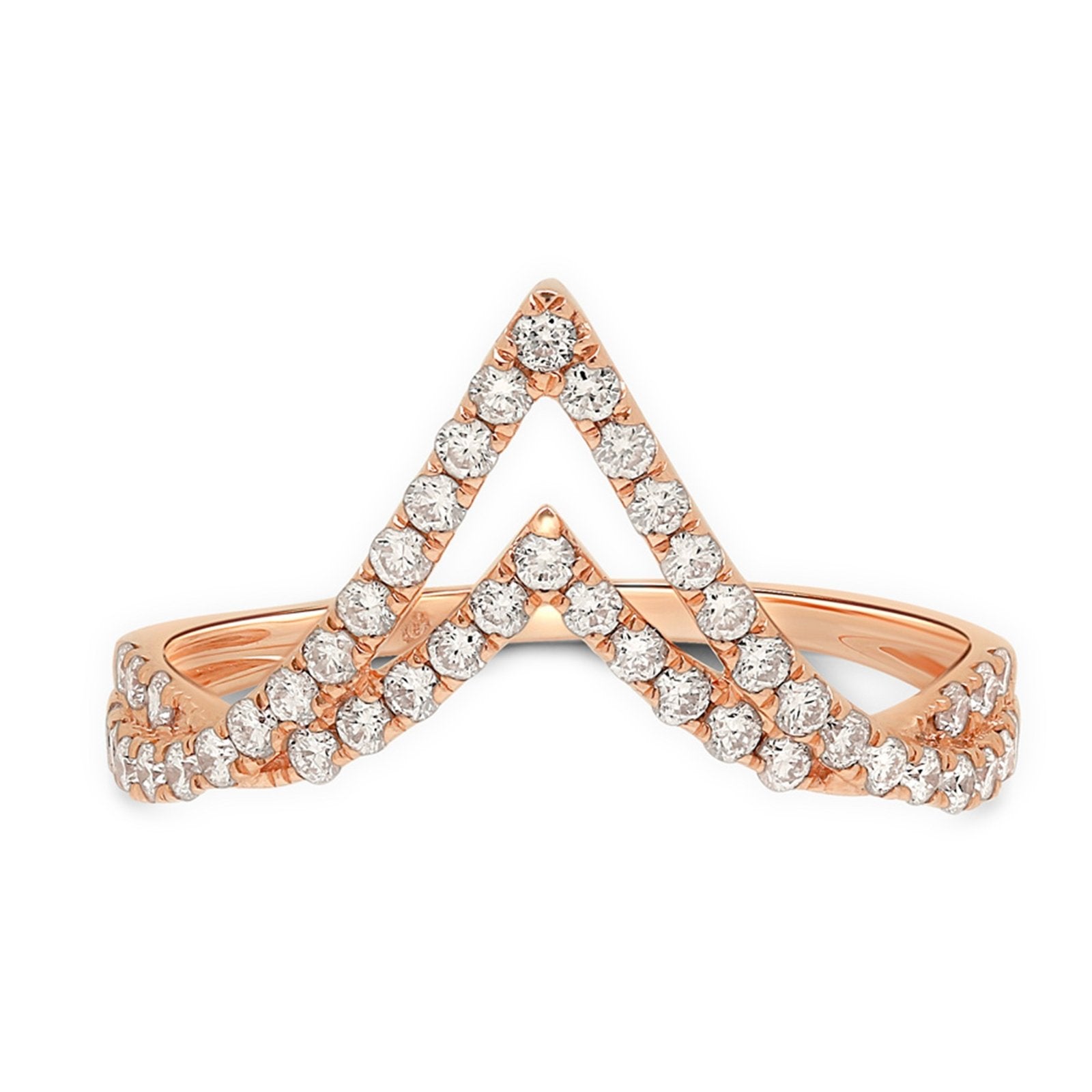 14k Rose Gold Double V Diamond Ring for Women - Elegant Wedding, Engagement & Anniversary Jewelry Gift