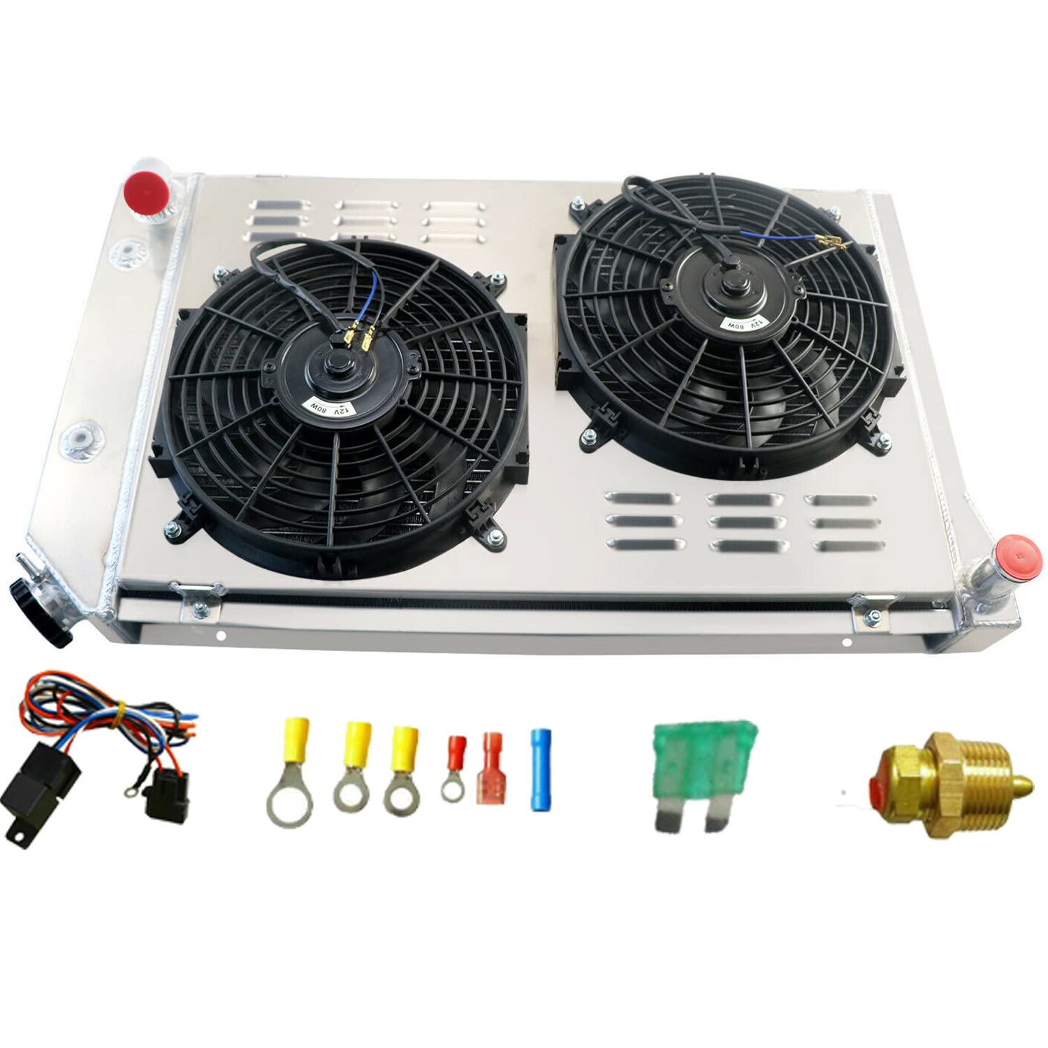 4 Row Aluminum Radiator Shroud Fan for 1977-1982 Chevy Corvette C3 5.7L 5.0L V8 - High Performance Cooling Upgrade for Classic Car Restoration & Hot Rod Builds