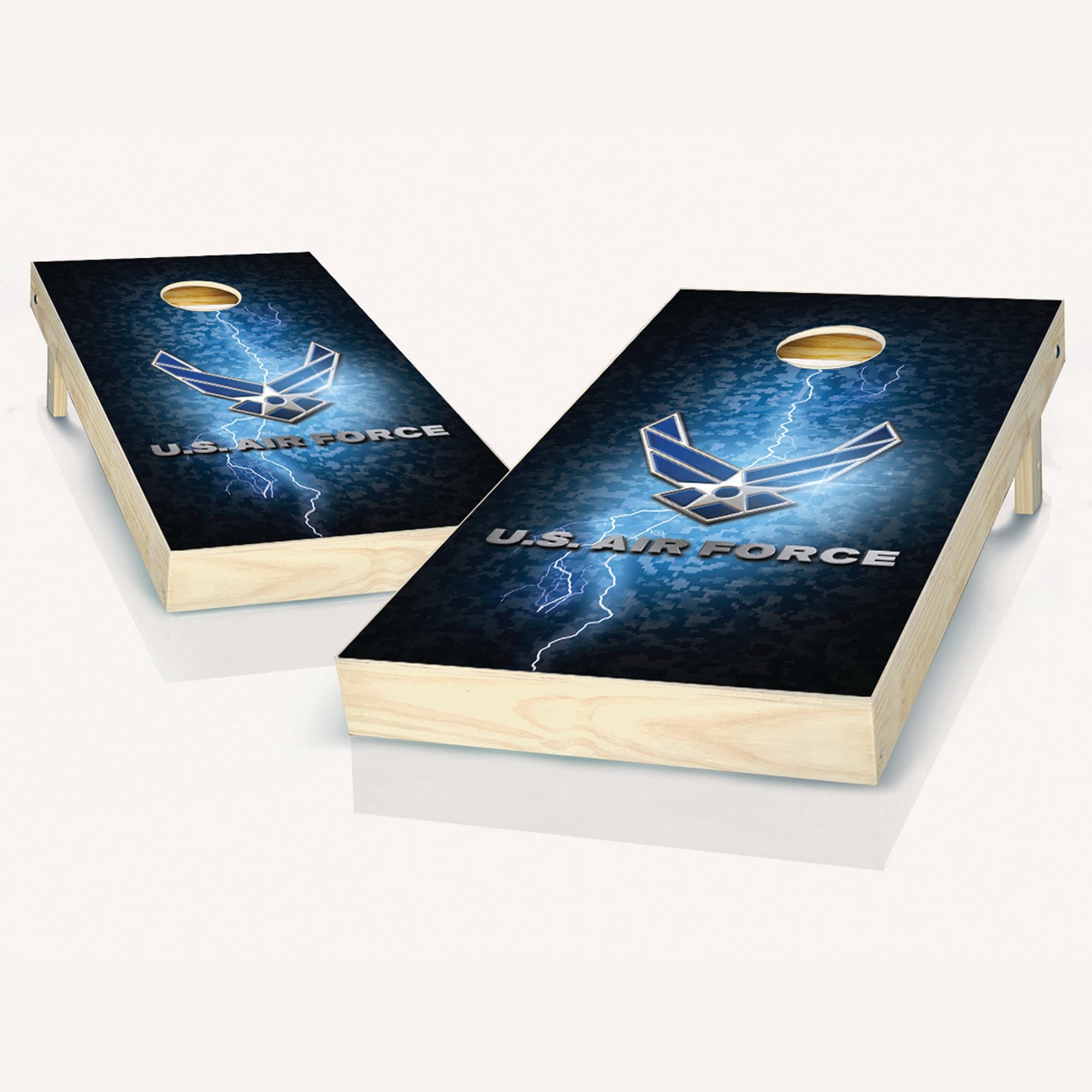 Official USAF Lightning Cornhole Game Set - 2 Boards & 8 Bags with Custom Options | Outdoor Tailgating, Backyard Parties & Military-Themed Events