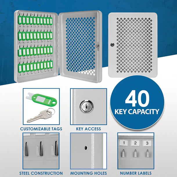 Barska CB13758 40-Key Wall Mount Key Cabinet with Lock - Secure Key Storage for Home, Office, or School Organization