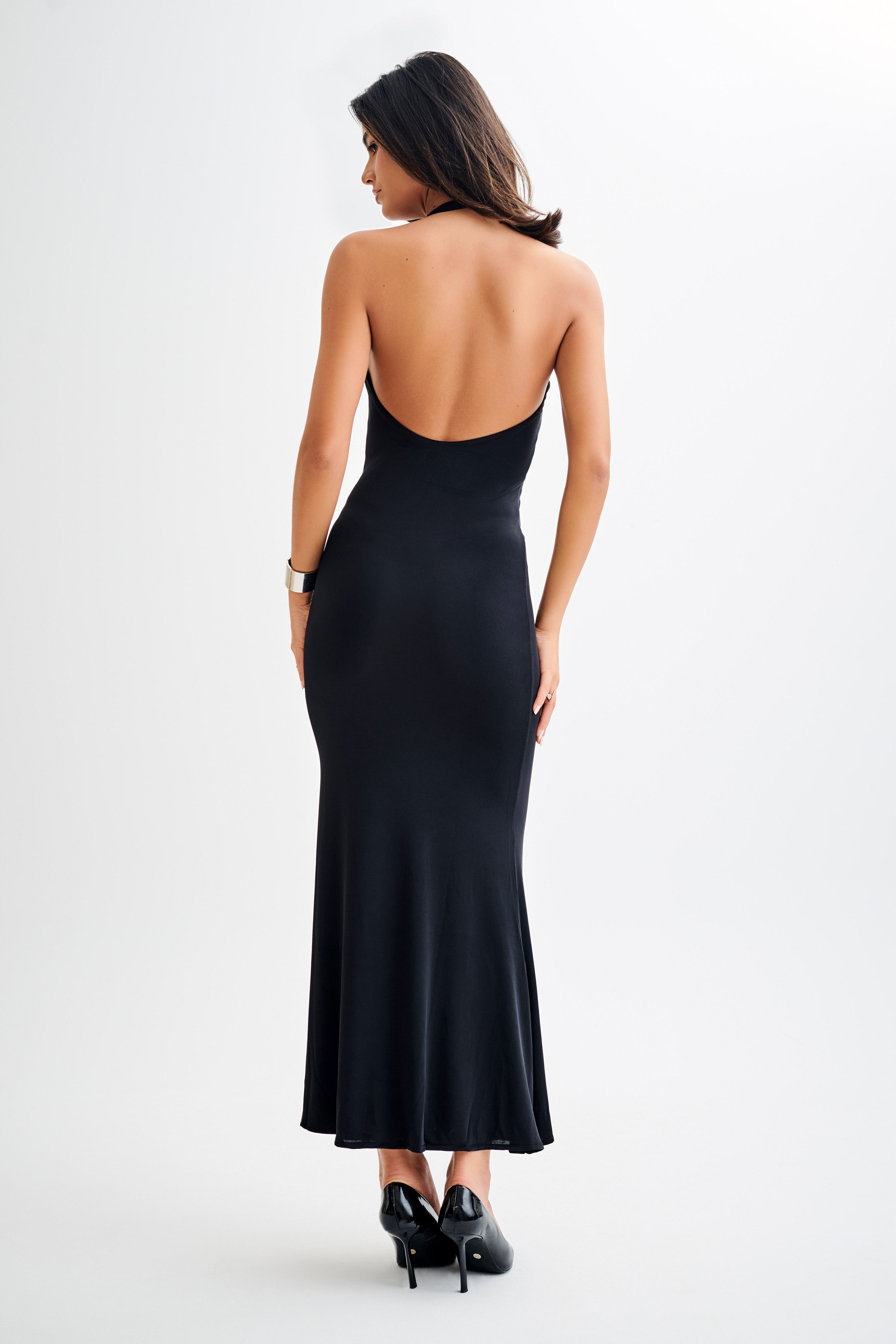 Elegant Marianne Asymmetrical Slinky Maxi Dress in Black - Perfect for Evening Parties, Date Nights & Special Occasions