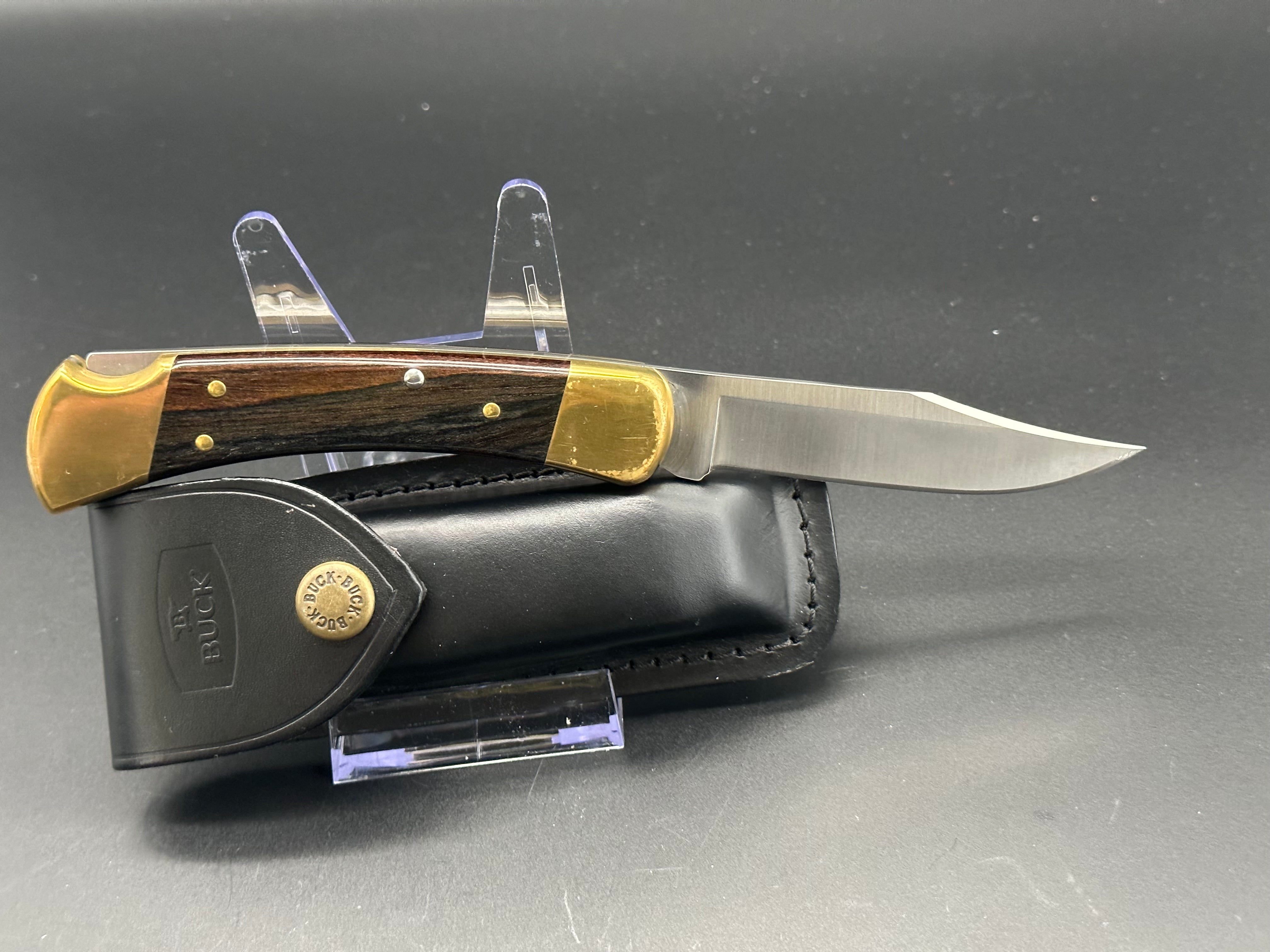 Buck 110 Folding Hunter Knife - Premium Stainless Steel Blade, Genuine Wood Handle - Ideal for Camping, Hunting & Outdoor Adventures
