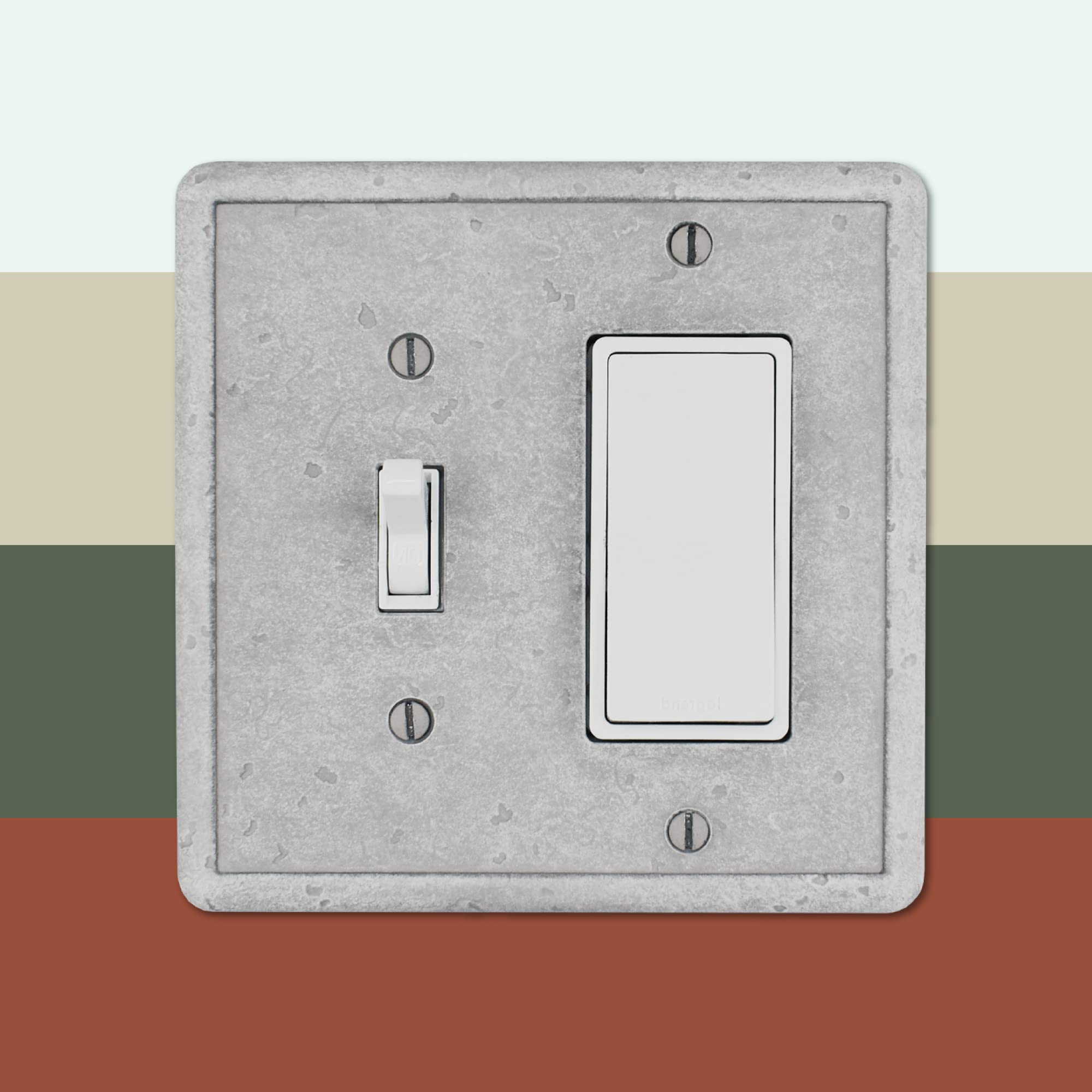 Questech Decor Single Toggle/Single Rocker GFCI Combo Light Switch Cover - 2-Gang Electrical Wall Plate, Standard Size GFCI Cover with Decorative Tumbled Texture in Gray - Perfect for Living Rooms, Bedrooms & Home Renovation Projects