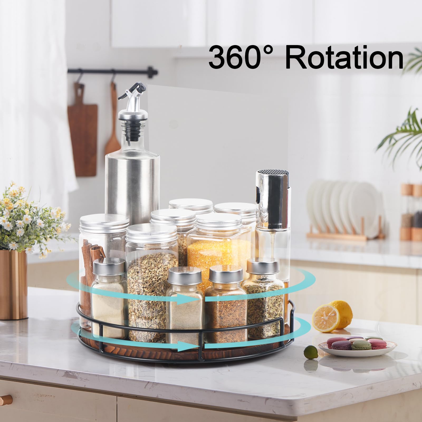 2 Pack Non-Skid Wood Lazy Susan Turntable Organizer - 10 Inch Spinning Tray for Kitchen Cabinet, Pantry, Countertop, Refrigerator & Spice Storage (Carbonized Black) - Perfect for Organizing Condiments, Makeup, or Office Supplies