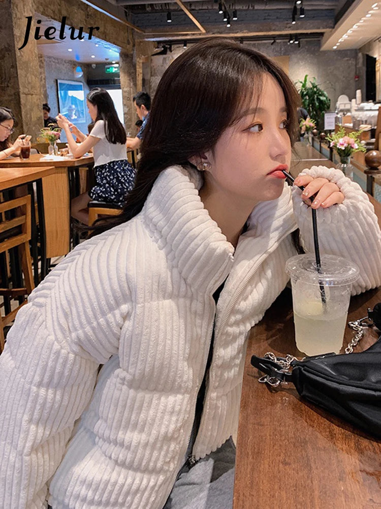 5 Colors Corduroy Cotton Coat for Women - Stand Collar Warm Short Winter Jacket, Preppy Style Outerwear, Women's Parkas (Sizes S-L) - Perfect for Casual Outings, Office Wear & Winter Fashion