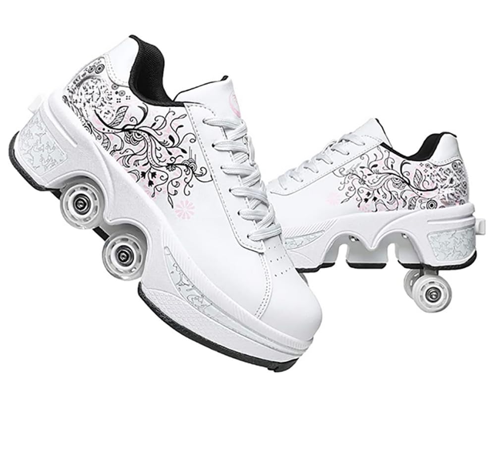 Women's Double-Row Quad Roller Skates - Detachable Wheel Shoes for Girls & Boys | Unisex Skating Shoes for Indoor & Outdoor Fun | Perfect for Rinks, Parks & Street Skating