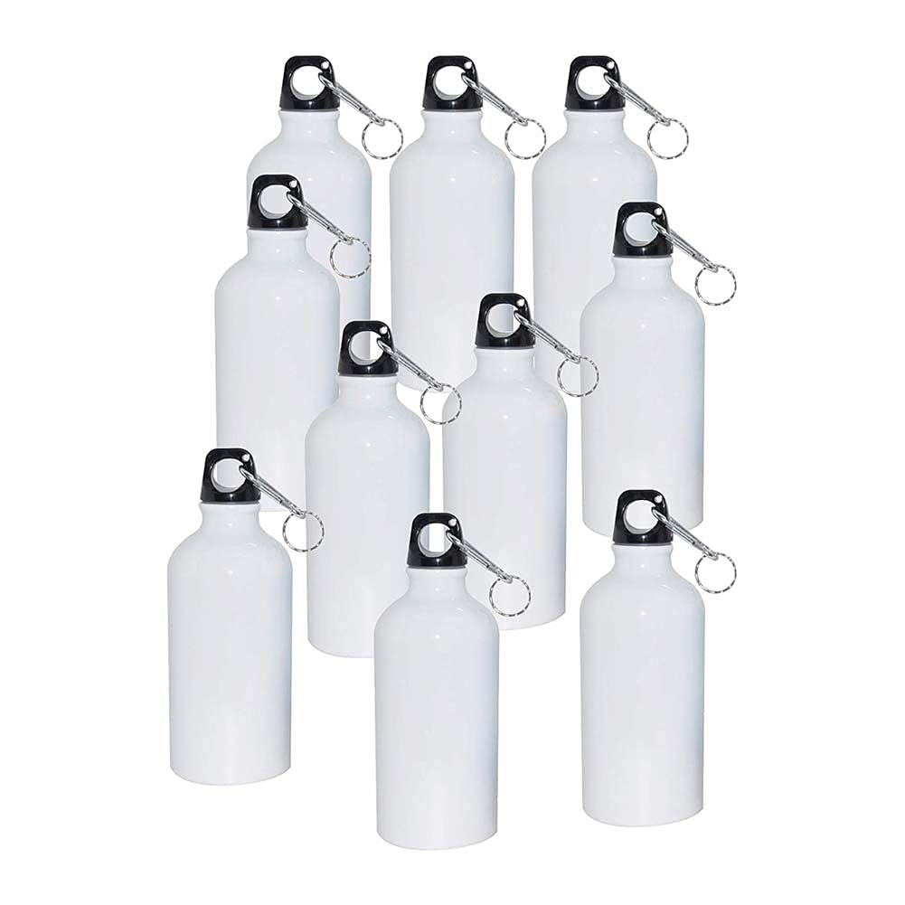 INTSUPERMAI 20-Pack 600ml Sublimation Aluminum Water Bottles - 10 White & 10 Silver Coated Bottles with Rubber Clamp & Safety Lock - Perfect for Sports, Gym, Hiking & Custom Gifts