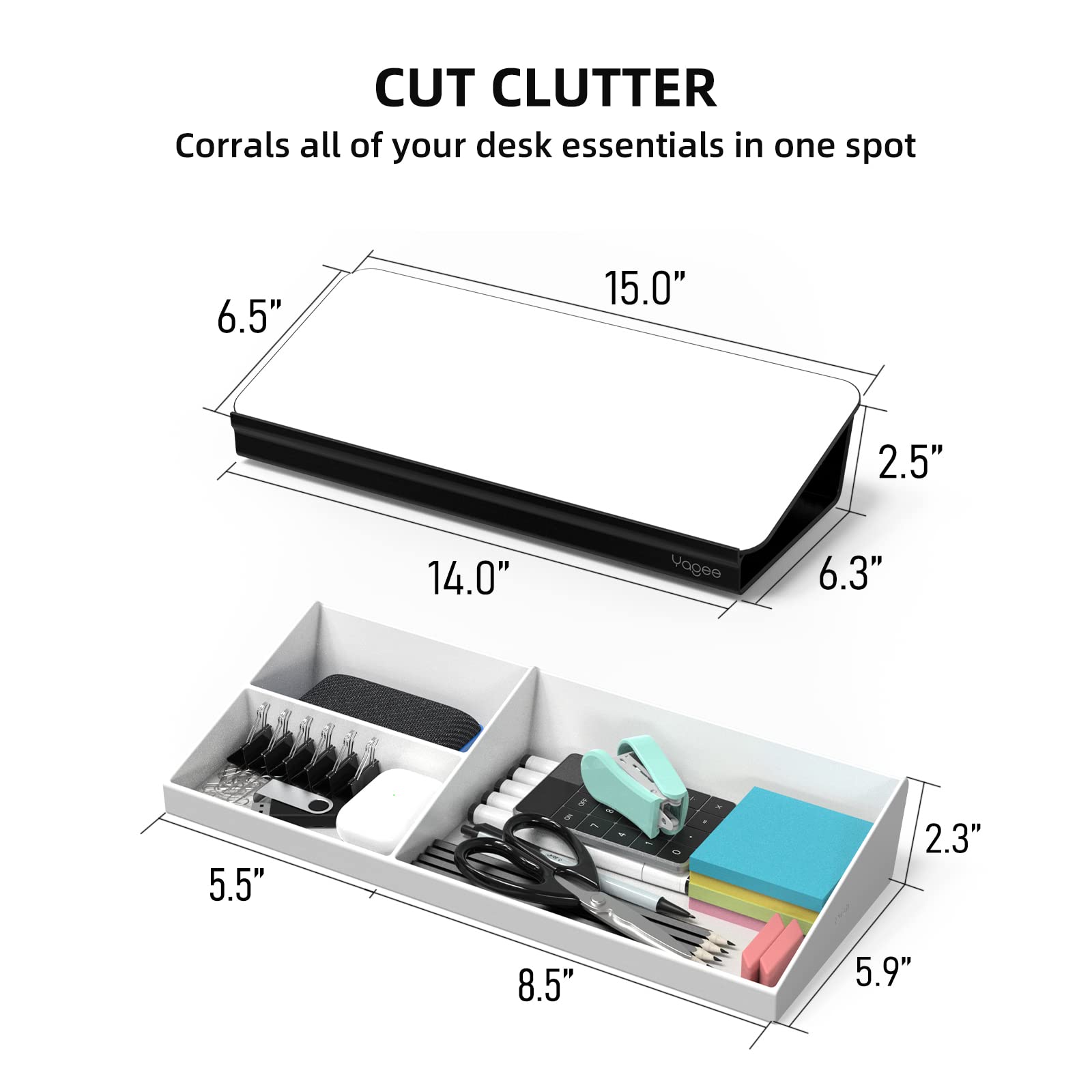 YaGee Split Design Desktop Whiteboard - Dry Erase Board with Organizers for Office, Home & School Use - Perfect for Meetings, Notes & Planning