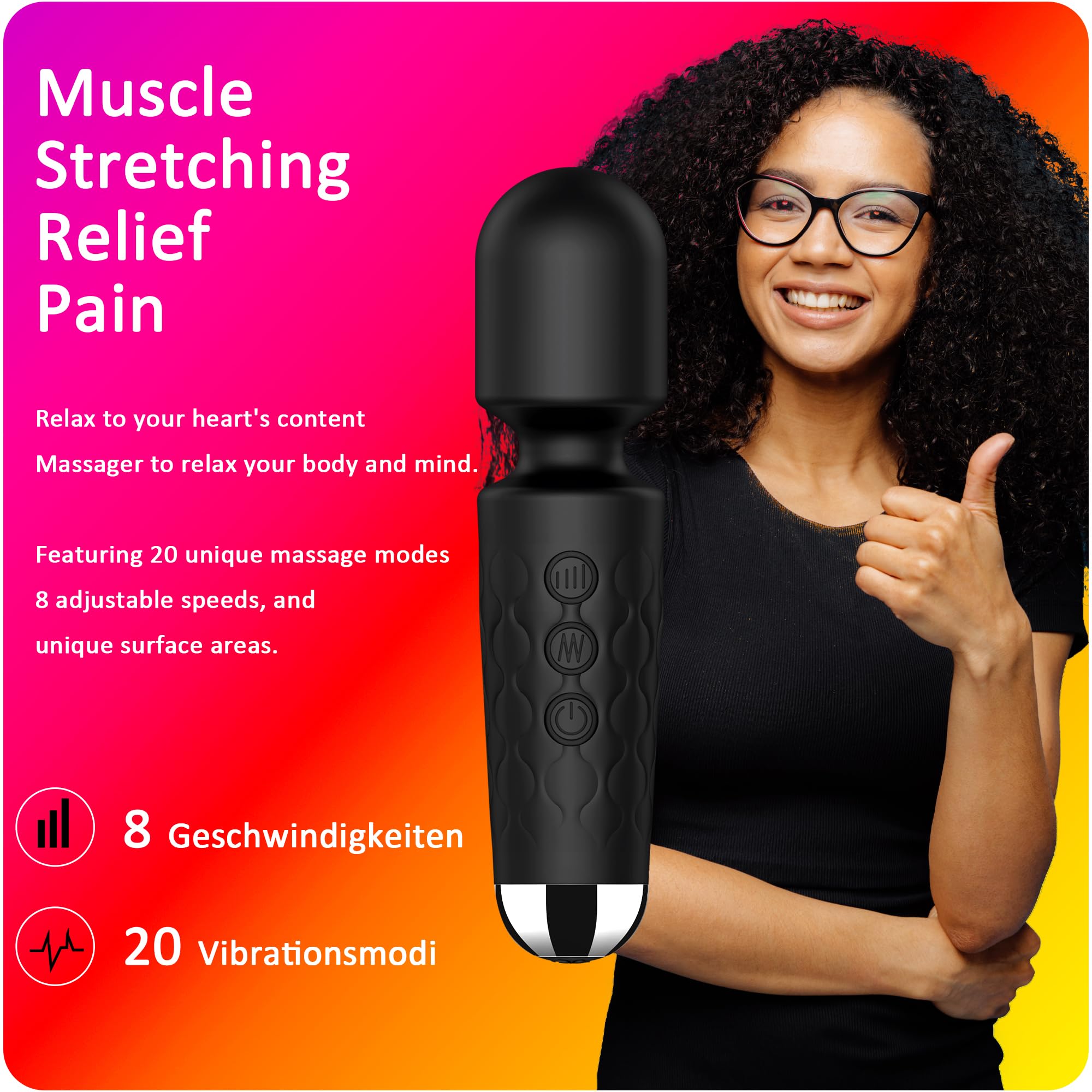 Powerful Mini Wand Vibrator for Women - 20 Patterns & 8 Speeds Clitoral Stimulator, Quiet Rechargeable Sex Toy - Perfect for Solo Play, Couples Intimacy & Sensual Gifts (Black)