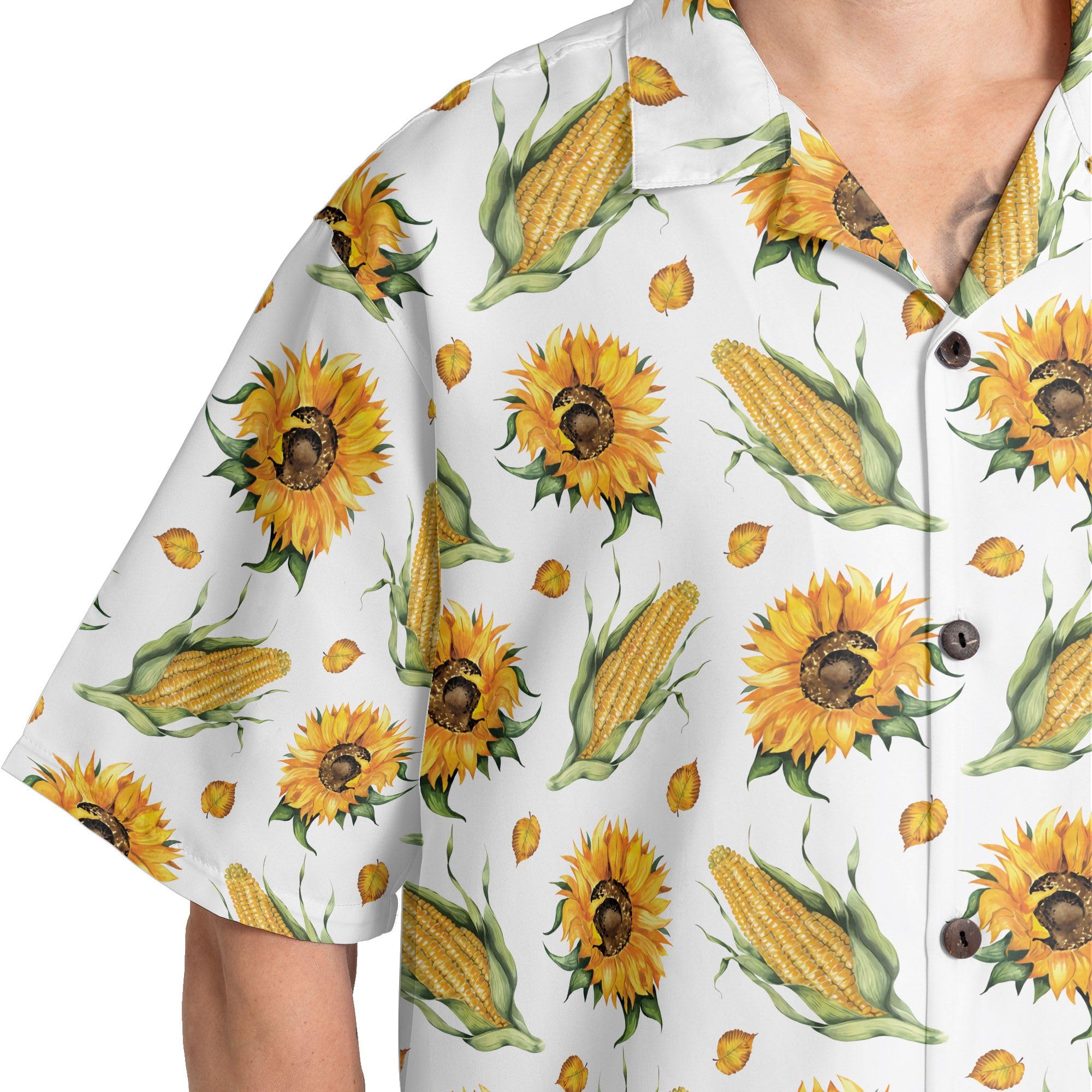 HYPERFAVOR Corn Print Hawaiian Shirts for Men & Women - Short Sleeve Corn on Cob Graphic T-Shirts - Fun Corn Lover Gifts for Summer Parties & Beach Vacations