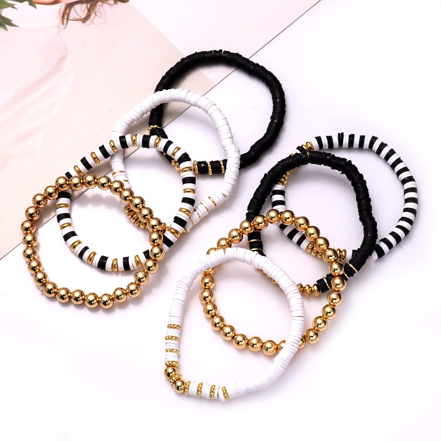 Surfer Heishi Bracelets for Women - Stackable Rainbow Vinyl Disc Clay Beaded Stretch Bracelets - Elastic Layering Friendship Jewelry - Boho Summer Beach Accessories - Perfect for Music Festivals, Vacations & Everyday Wear