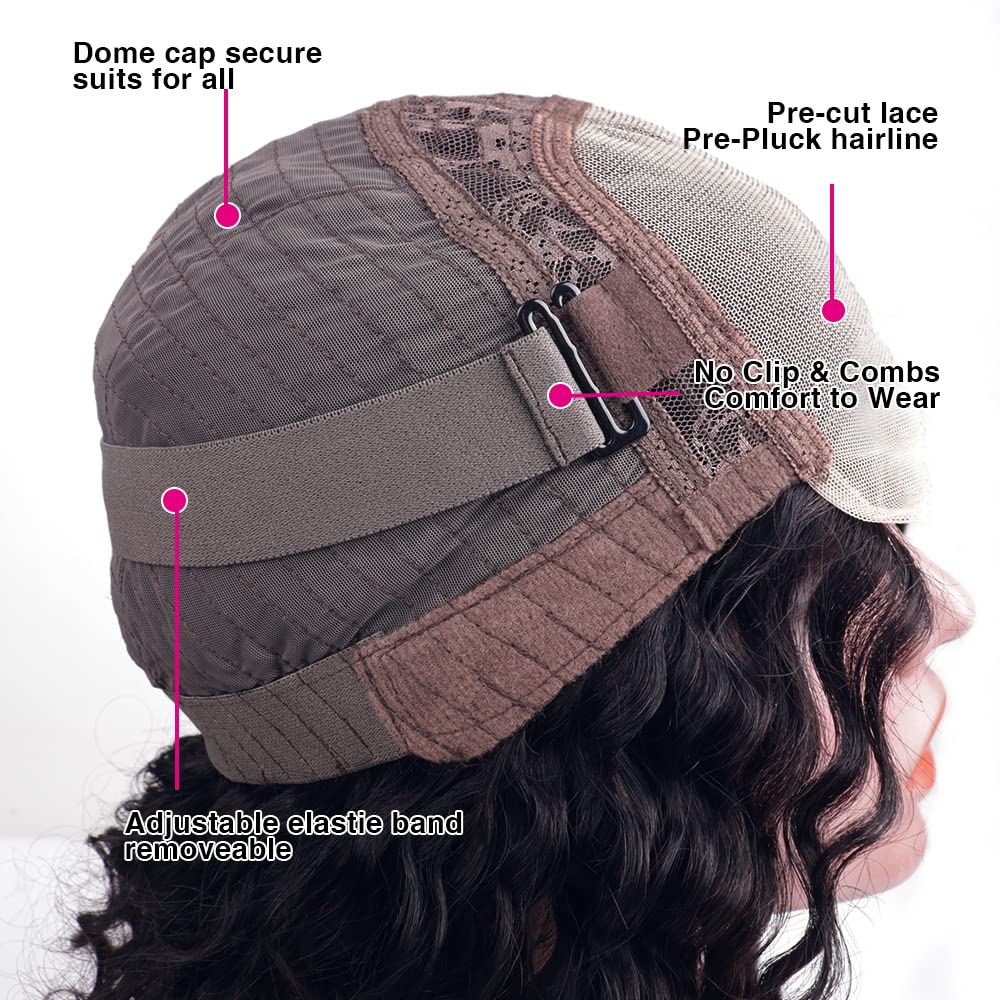 4x4 Deep Wave Lace Front Wig Human Hair - Glueless Wear & Go Wig with Transparent Lace Closure for Black Women - Pre Cut No Glue Natural Color 28 Inch - Perfect for Daily Wear, Parties, and Special Occasions