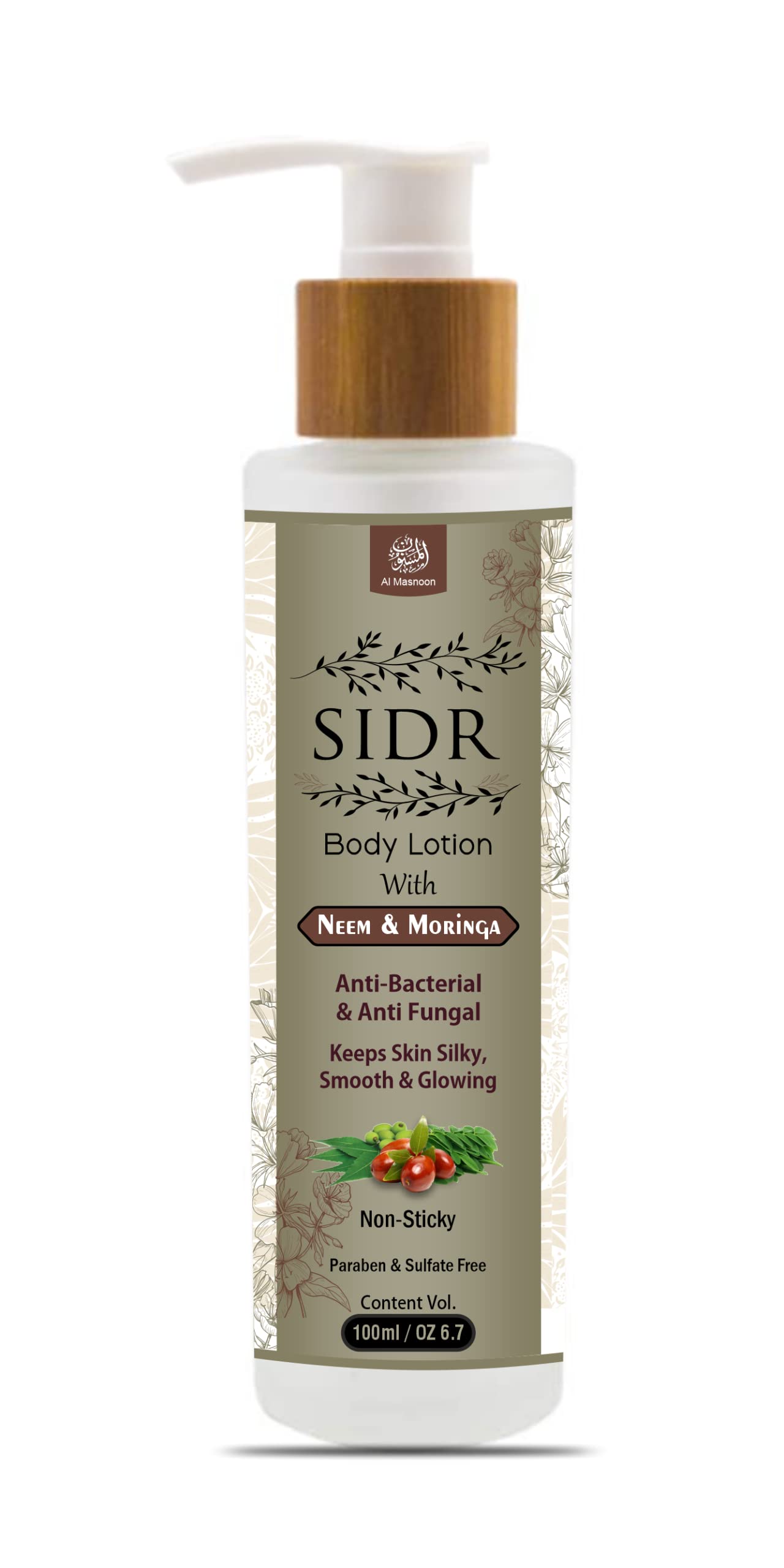 AL MASNOON Sidr Body Lotion with Moringa & Neem - Natural Moisturizer for Silky Smooth Skin - Paraben & Sulfate Free - 100ml (Pack of 1) - Perfect for Daily Hydration & Dry Skin Care