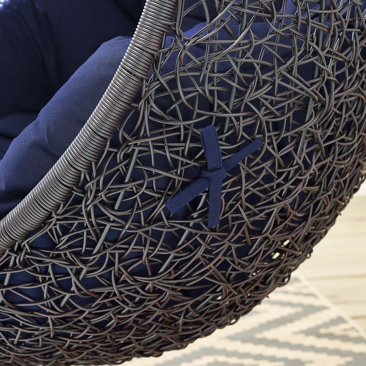 Modway EEI-3943-BLK-NAV Outdoor Egg Swing Chair - Wicker Rattan Hanging Chair with Stand, Sunbrella Fabric in Black & Navy - Perfect for Patio, Porch, Garden, or Backyard Relaxation