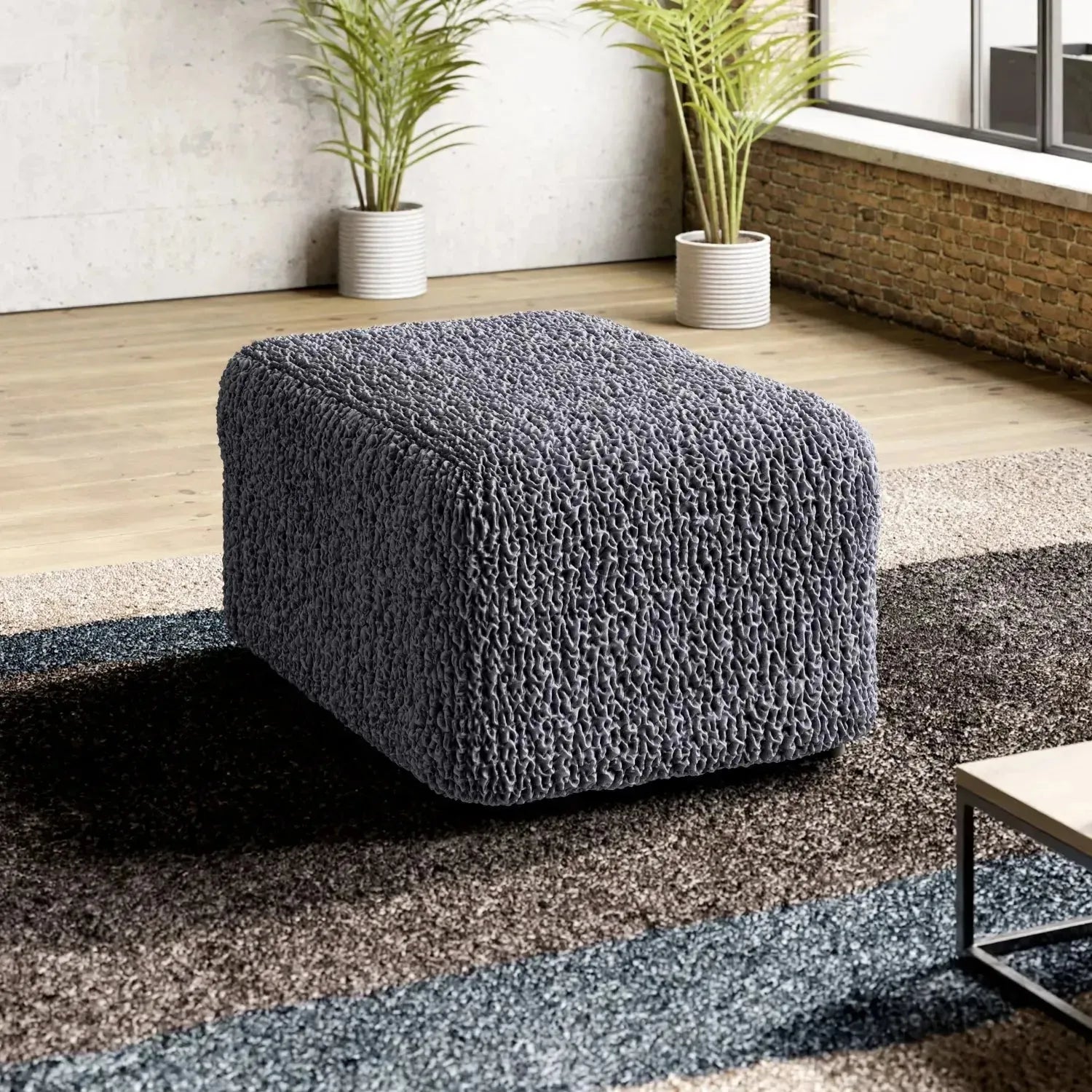 Ottoman Slipcover Medium Size - Goffrato Velvet Collection | Stretchable Furniture Cover for Living Room, Bedroom & Office Decor