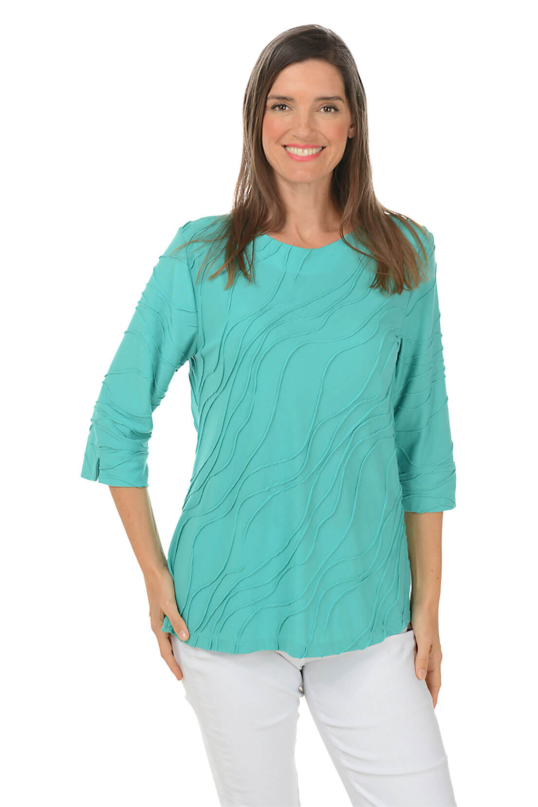 Wave Seam Knit Tunic Top for Women - Comfortable Stretch Casual Blouse for Everyday Wear | Perfect for Office, Date Night & Weekend Outfits