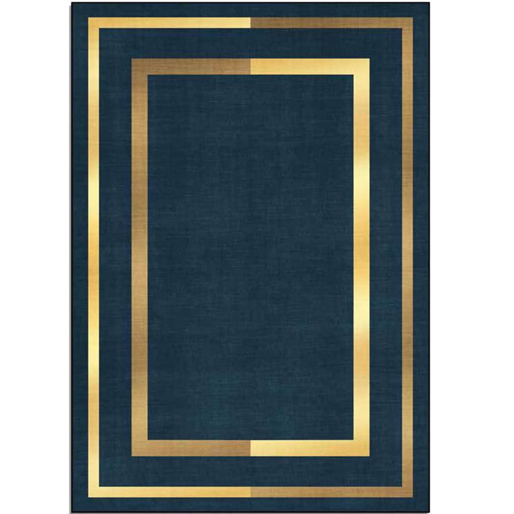 Modern Geometric Area Rug - 5.2'x6.5' Non-Slip Soft Indoor/Outdoor Carpet for Living Room, Bedroom, Courtyard | Luxury Contemporary Border Design | Blue Runner Mat for Kitchen, Entryway & High-Traffic Areas