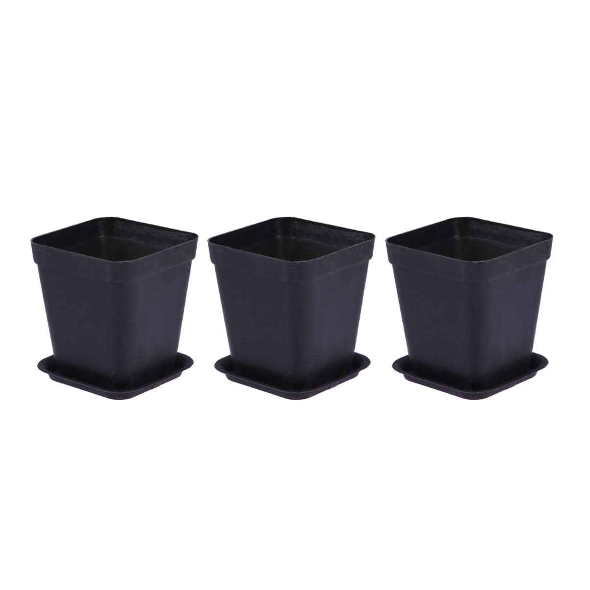 3-Piece Plastic Indoor Flower Pots Set with Drainage Trays - Square Planters for Houseplants, Succulents, Herbs - Perfect for Patio, Backyard, Balcony & Home Decor