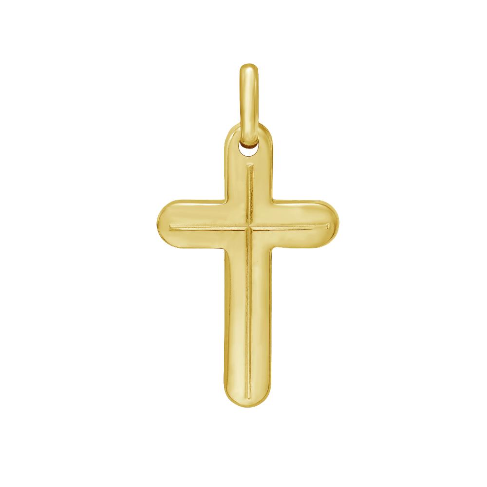 14K Gold Etched Cross Pendant Necklace for Women - Elegant Religious Jewelry Gift for Baptism, First Communion & Everyday Wear