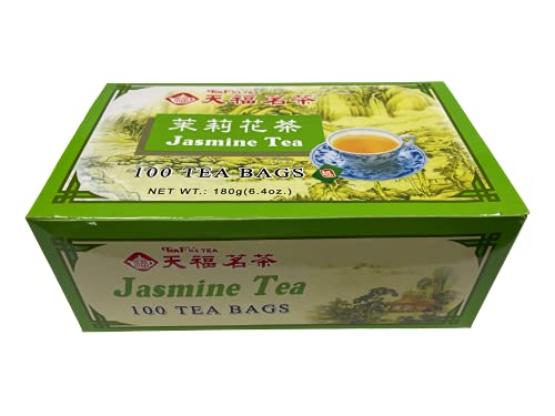 Premium Jasmine Green Tea Bags - 100 Count by Ten Fu - Fragrant Floral Tea for Relaxation, Afternoon Tea & Gift Giving